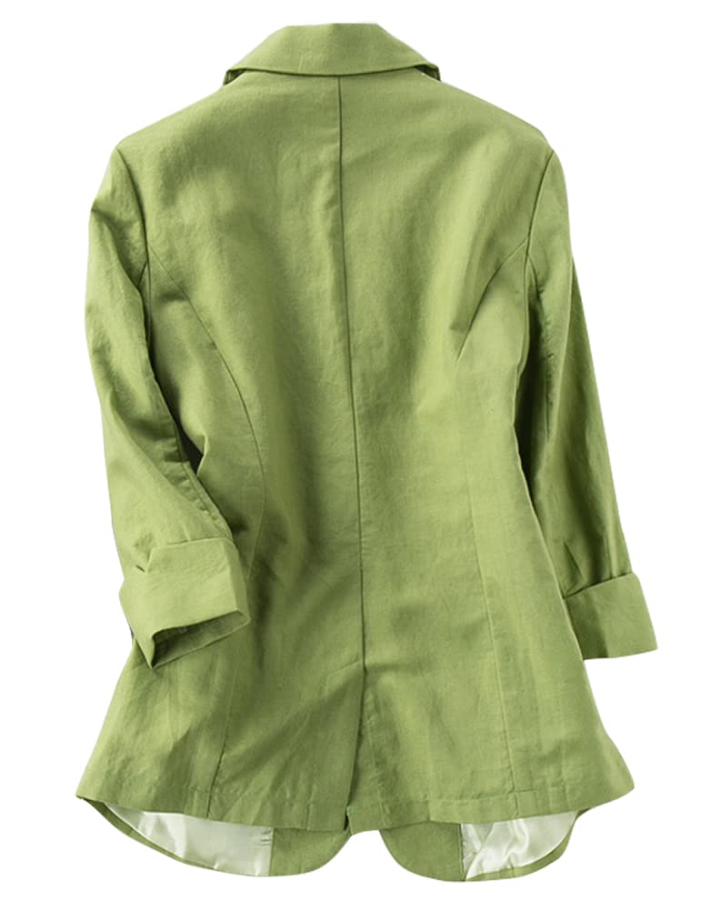 Women's Casual 3/4 Sleeve Cotton Linen Blazer - Open Front Lightweight Jacket for Office, Summer Outfits & Travel