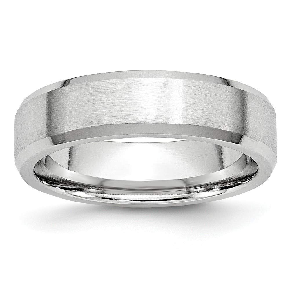 Cobalt Chromium Engravable Beveled Edge Wedding Band Ring for Women - Polished & Satin Finish, 6mm Width, Size 7-13 - Perfect for Anniversary Gifts, Bridal Jewelry & Everyday Wear