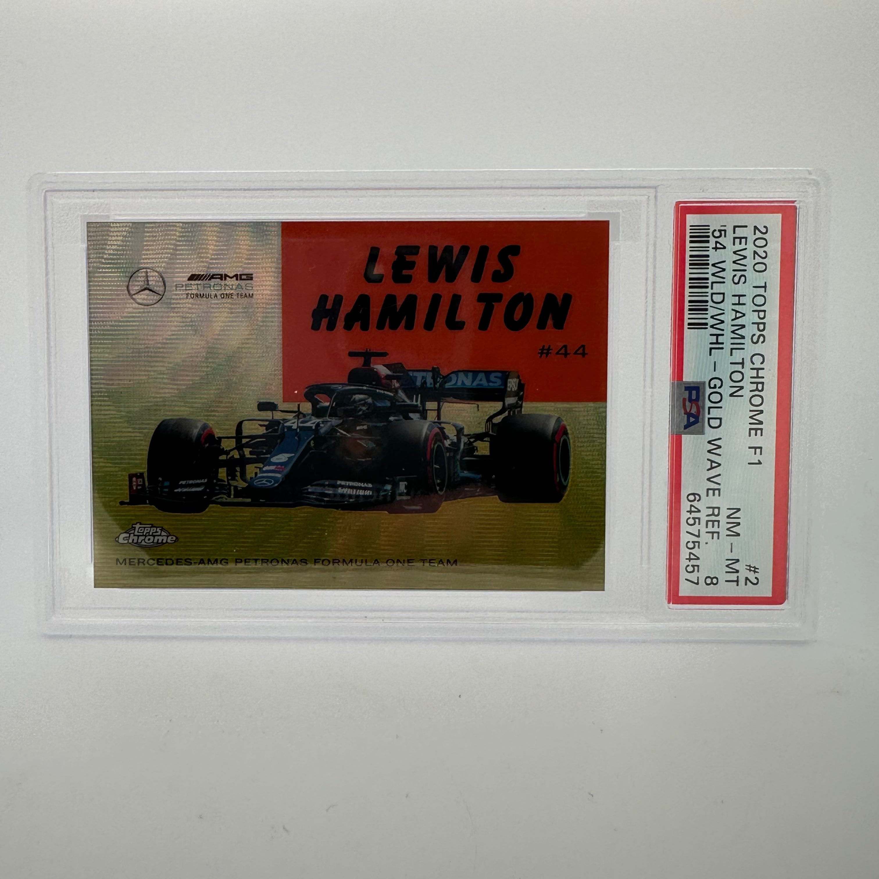 PSA 8 Lewis Hamilton 37/50 World On Wheels #54W Gold Wave Refractor - Rare F1 Racing Collectible for Display & Investment