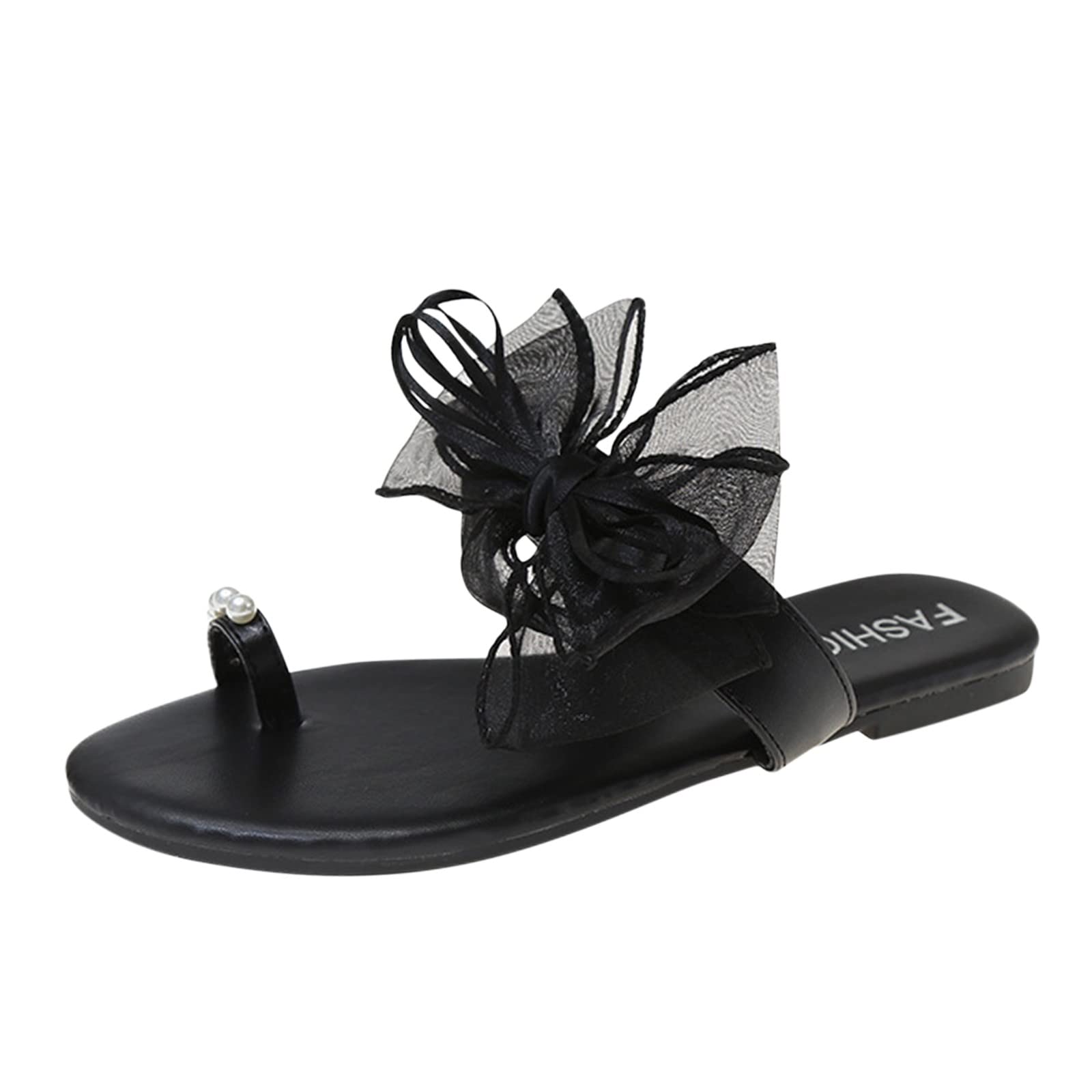 Rhinestone Bow Flat Slippers for Women - Casual Solid Color Ribbon Sandals for Spring & Summer | Comfortable House Shoes for Indoor, Outdoor, Spa & Beach Wear