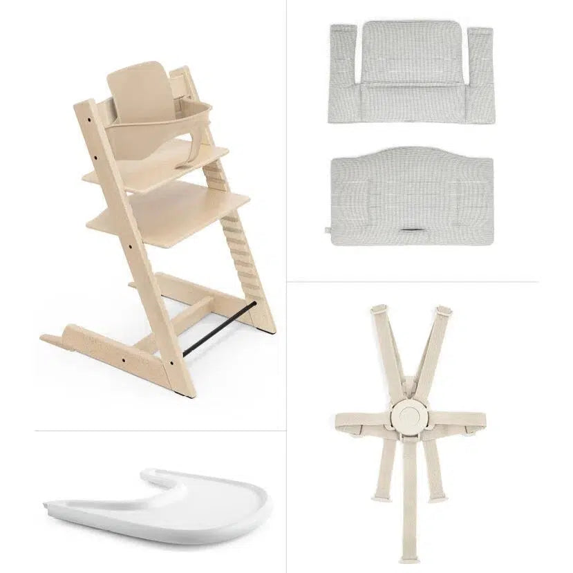 Stokke Tripp Trapp High Chair with Cushion & Tray - Natural Wood & Nordic Grey | Adjustable Baby Feeding Chair for Kitchen, Dining Room & Nursery | Ergonomic Toddler Seat for Safe Mealtime