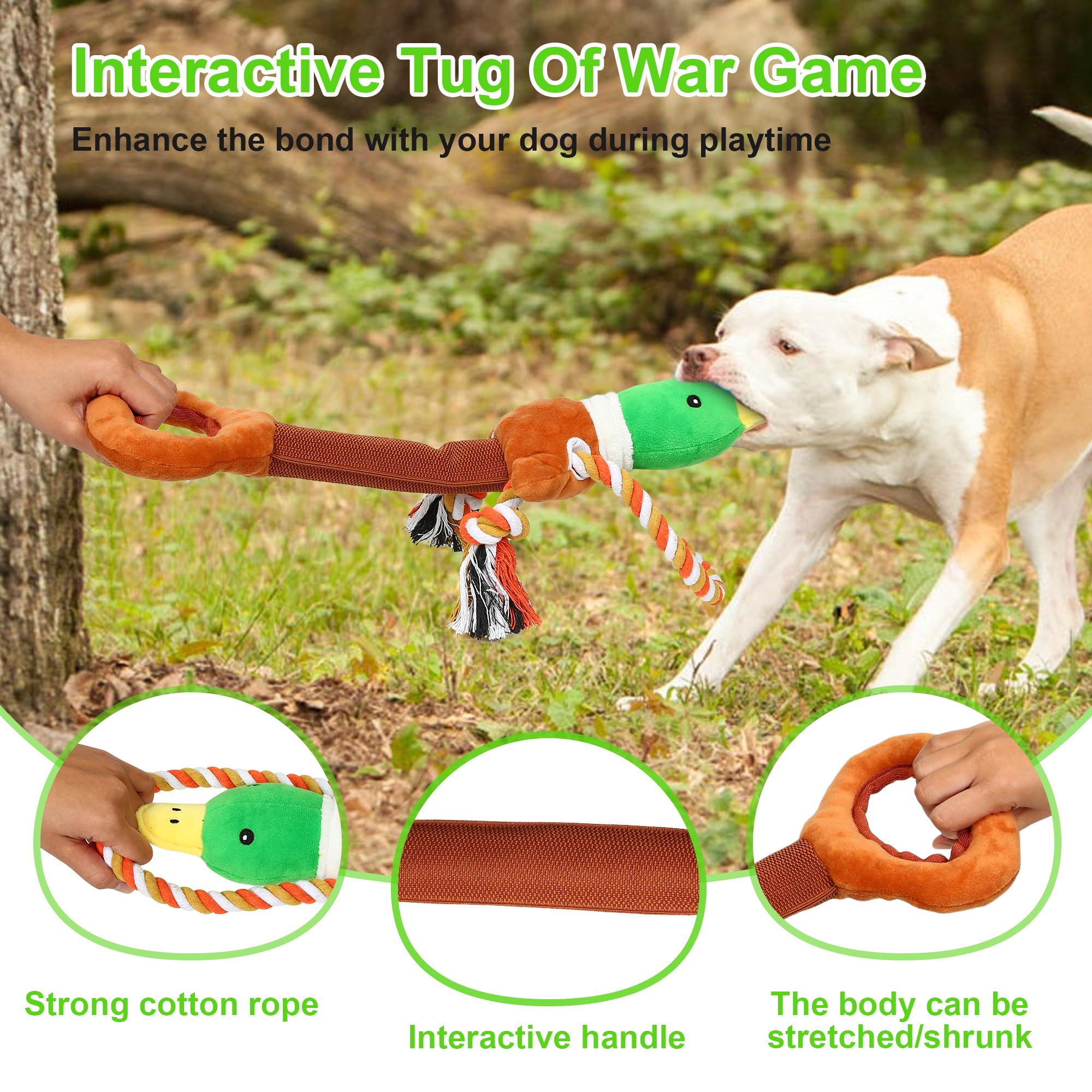 IOKHEIRA Squeaky Plush Dog Toys for Large & Medium Dogs - Cotton & Crinkle Paper Duck Chew Toy for Tug of War, Fetch Game | Durable Pet Toys for Indoor & Outdoor Playtime