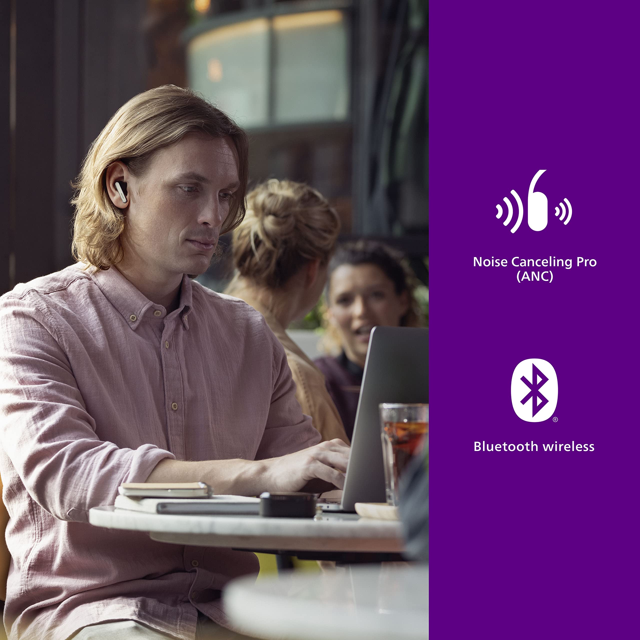 PHILIPS T5506 True Wireless Earbuds with Active Noise Cancelling (ANC) Pro, 32Hrs Playtime & Wireless Charging Case - Black | Perfect for Travel, Workouts & Commuting