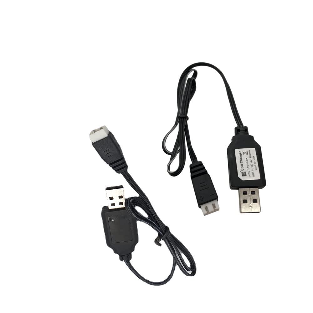 SCX24 SCX10 RC Car Charger Cable Replacement - 7.4V 2S LiPo Battery USB Charger for Splatter Ball Gun, Quadcopter, Drone (2 Pack XH-3P) | Perfect for RC Hobbyists & Outdoor Enthusiasts
