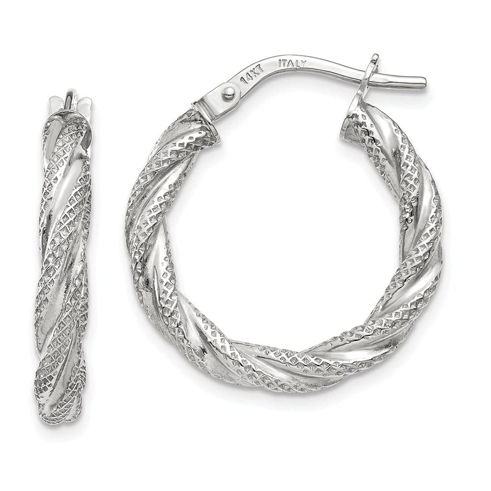 14k White Gold Twisted Texture Hoop Earrings for Women | Diamond2Deal Fine Jewelry | Perfect for Weddings, Parties & Everyday Elegance