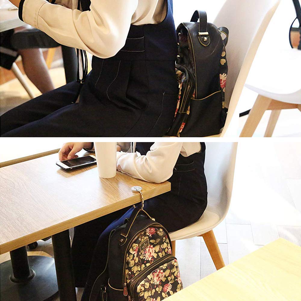 Foldable Purse Hook for Women - Black Marble Bag Hanger for Table & Desk - Portable Handbag Holder for Restaurants, Travel & Home Use (1 Pack)