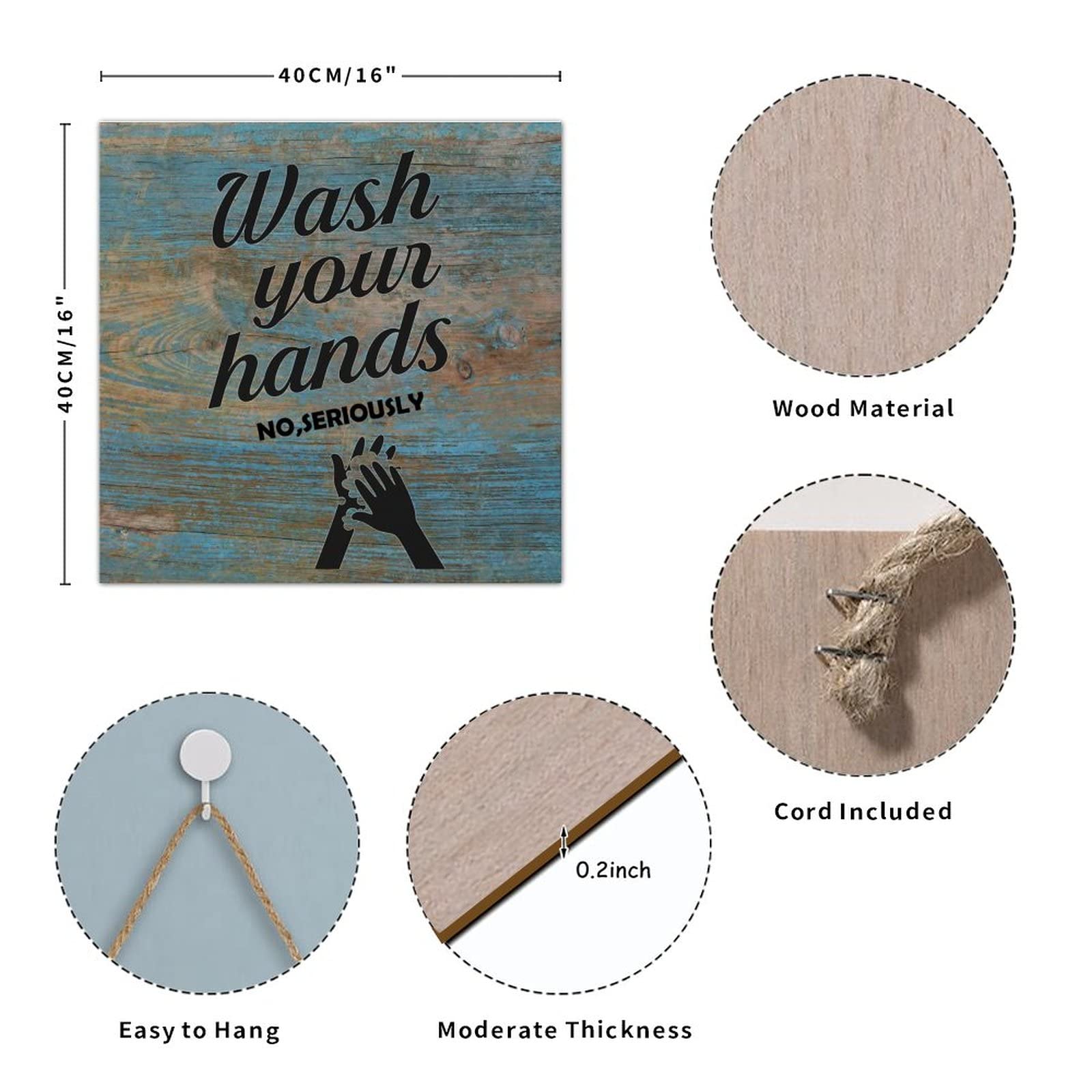 Funny Wash Your Hands Wood Sign - Bathroom Wall Decor for Restroom & Home