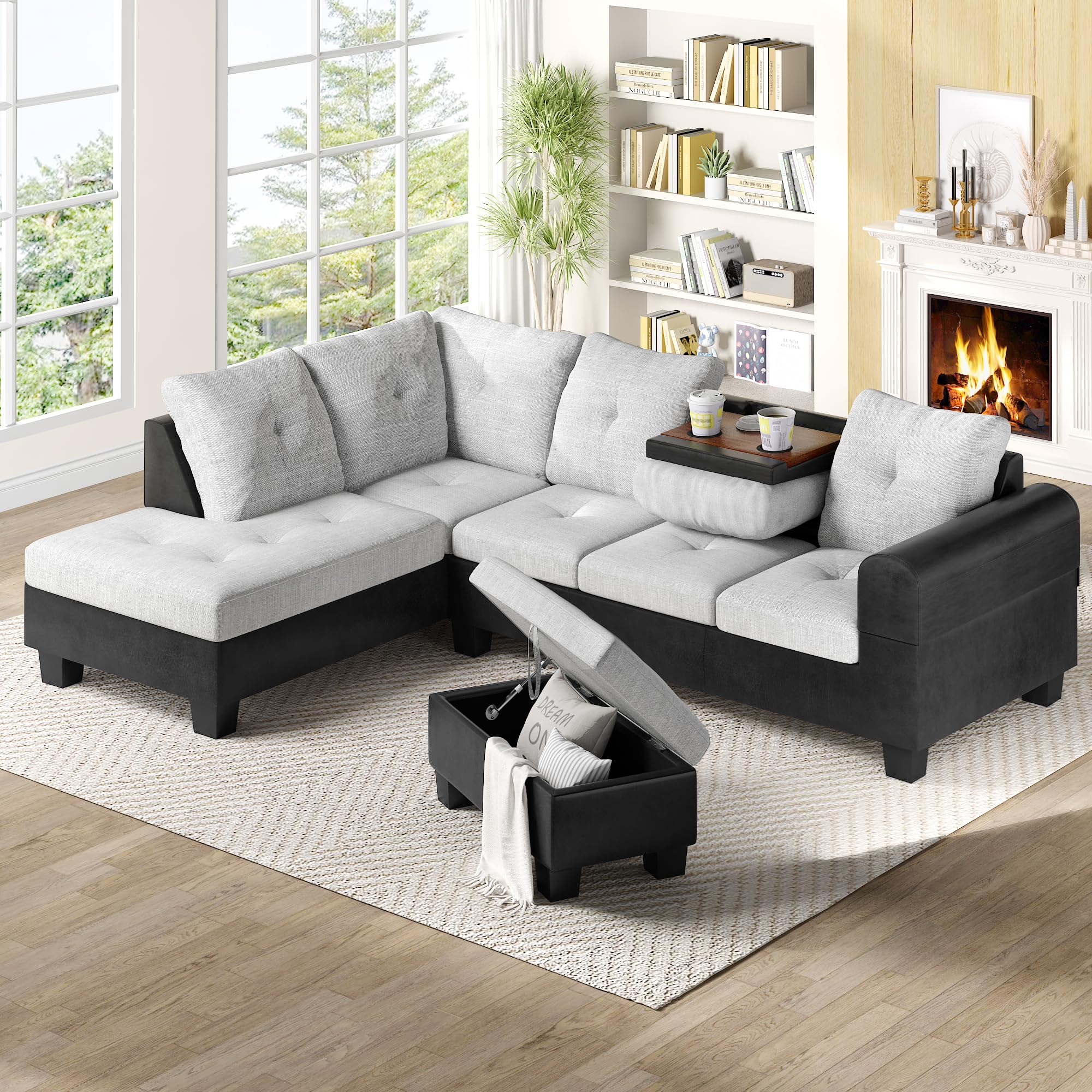 Lamerge Modern Modular Sectional Sofa Set - 6-Seat L-Shaped Couch with Ottoman & Wide Chaise | Contemporary Living Room Furniture for Apartments & Small Spaces | Perfect for Family Gatherings & Movie Nights