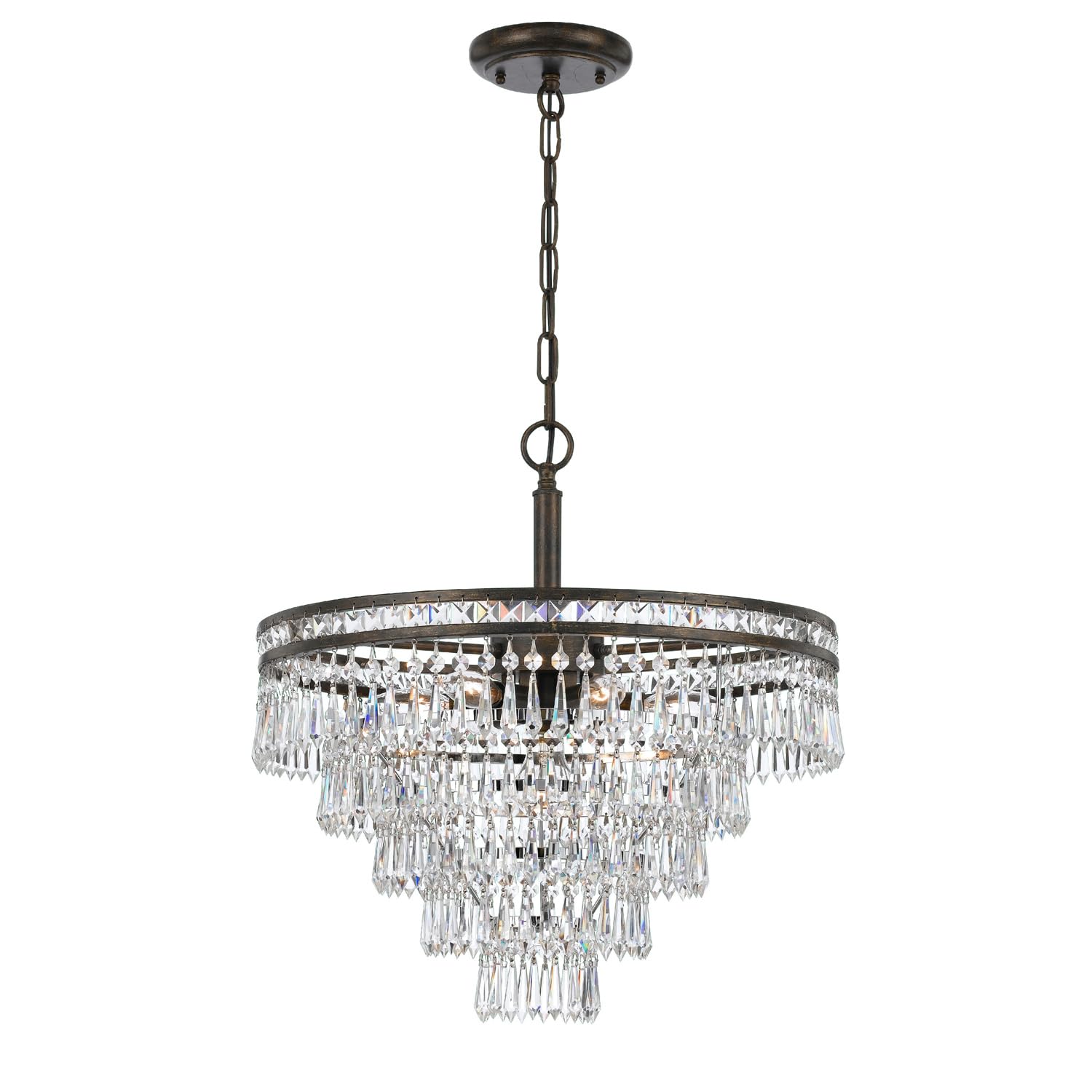 Mercer 7-Light Hand-Cut Crystal English Bronze Chandelier - Elegant Dining Room Lighting Fixture for Home Decor