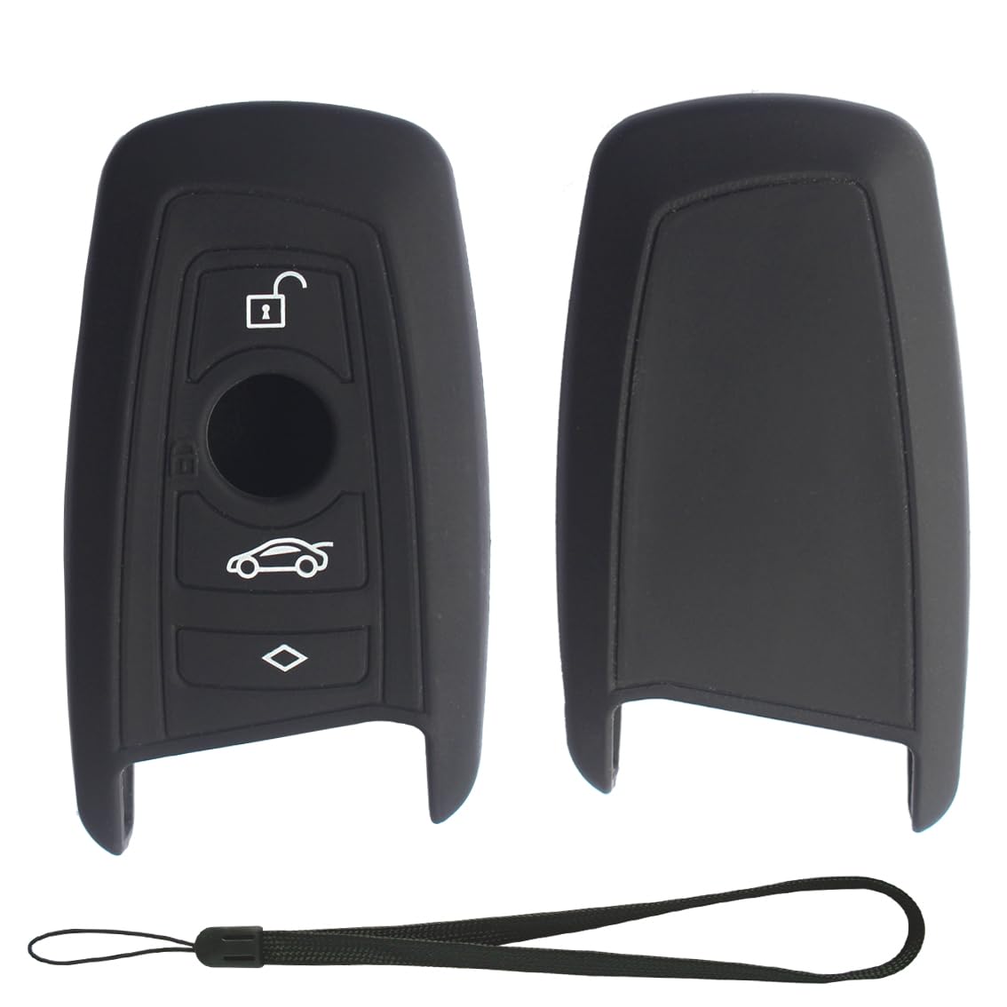 BMW Key Fob Cover - 3 Button Silicone Case Protector with Wrist Strap for Trapezoid Style Key FOB (Black) | Durable Protection for Car Keys | Perfect for Daily Use, Travel & Outdoor Activities