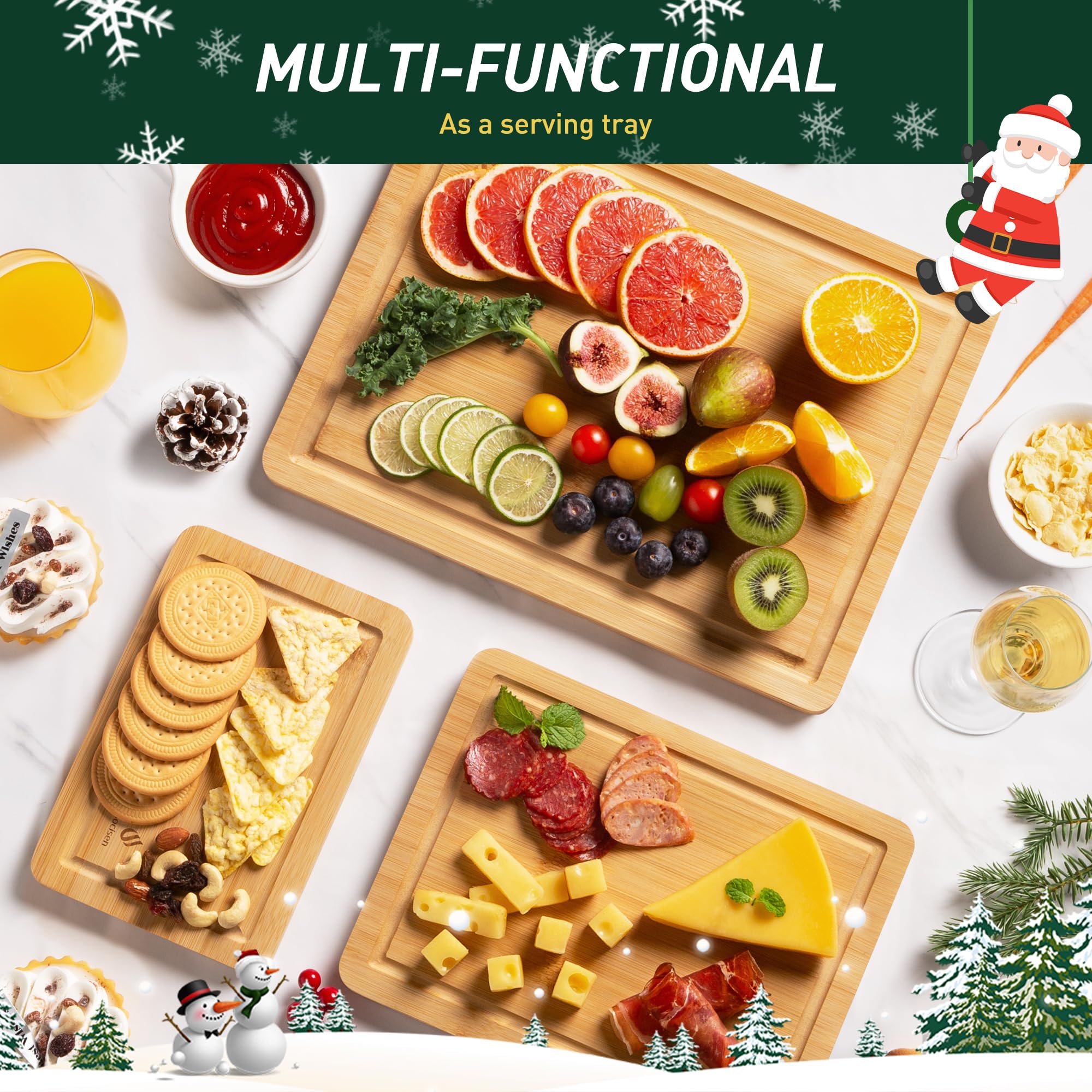 Premium Bamboo Cutting Board Set with Non-Slip Feet - Over Sink Kitchen Essentials for First Apartment & New Home - Perfect Housewarming Gift for Hostess & Home Decor - Ideal for Meal Prep, Entertaining & Daily Cooking