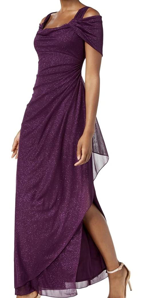 Alex Evenings Women's Long Cold Shoulder Formal Dress for Special Occasions - Available in Petite & Regular Sizes - Perfect for Weddings, Parties and Evening Events