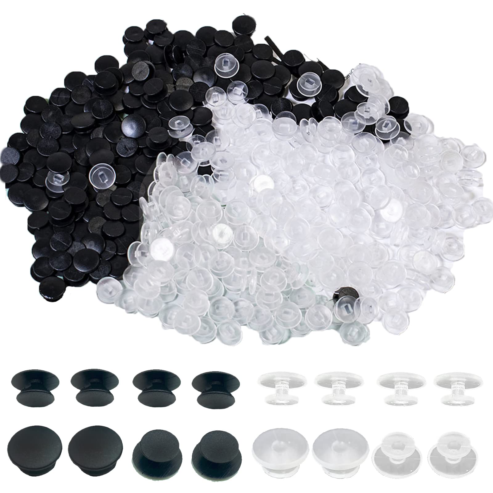 PUSNMI 200pcs Mixed Color Plastic Buckle Buttons - Black & Clear Round Shoe Charms, Wristband Accessories for DIY Crafts, Fashion Decorations (Perfect for Sneakers, Sandals, Bracelets & Handmade Projects)
