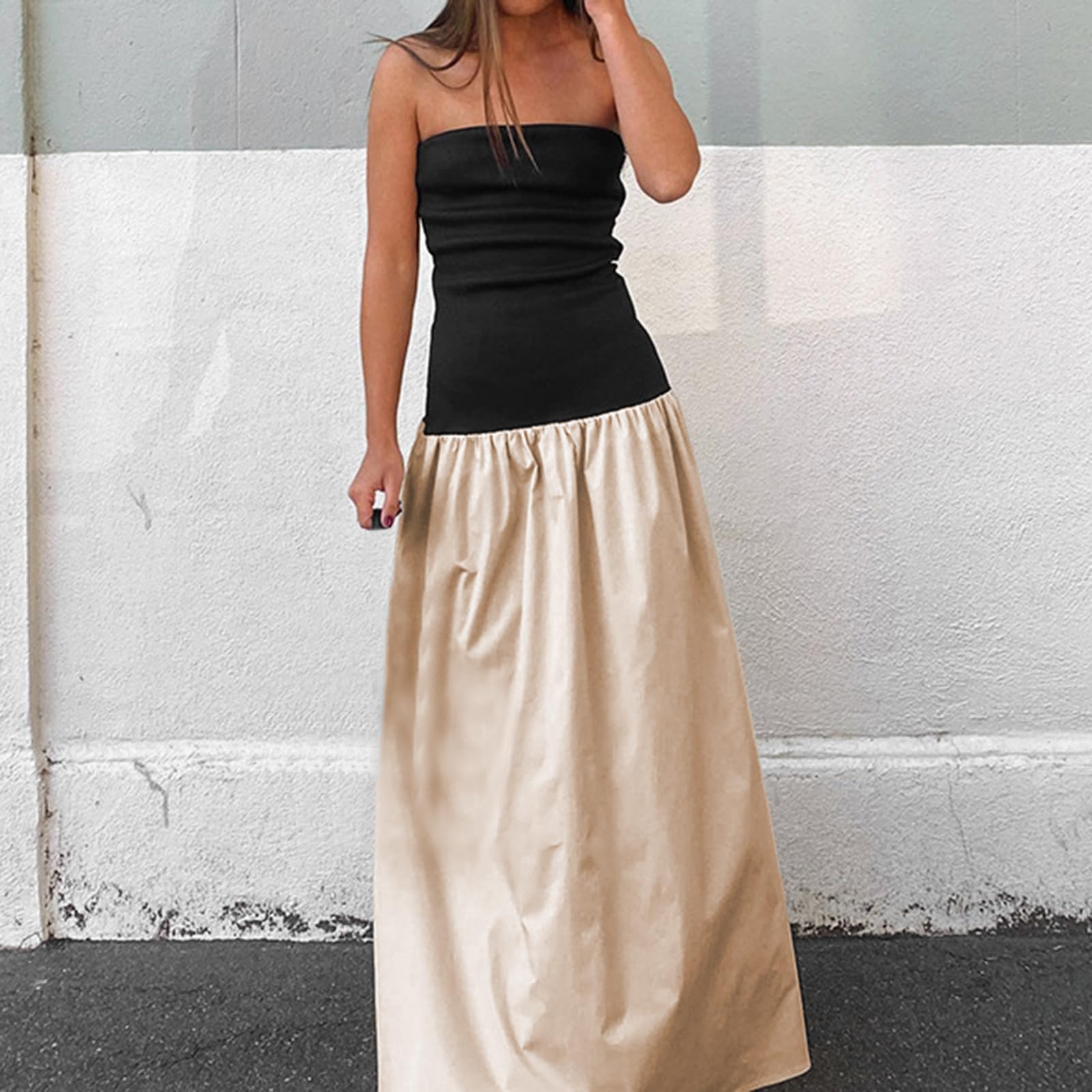 Elegant Women's Strapless Midi Dress with Corset & Ruffle Details - Summer Wedding Guest Dress, Party Cocktail Dress, Beach Vacation Outfit