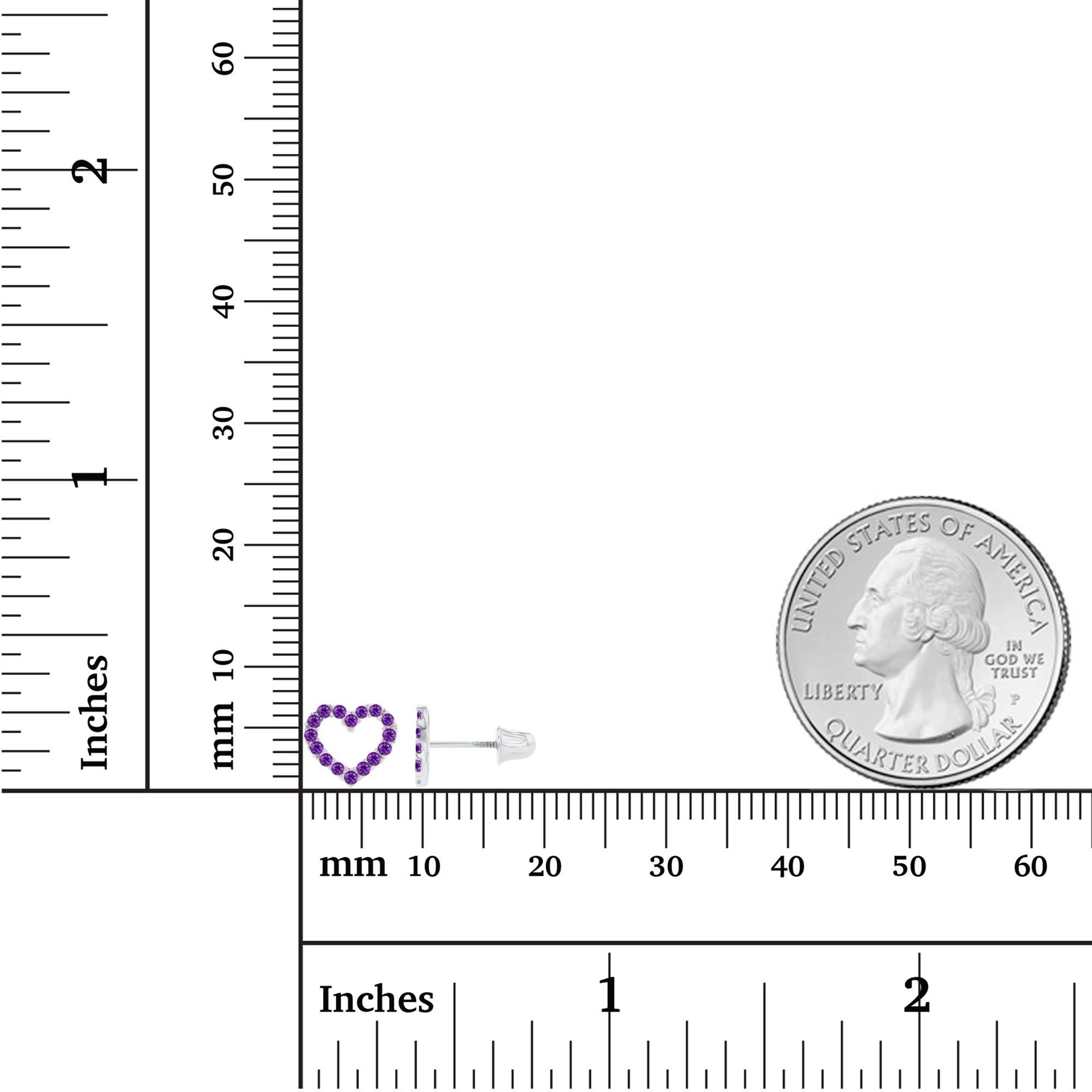 14K Gold 7mm Open Heart Birthstone Stud Earrings for Women | Screwback Post | 1mm Round Natural Birthstone | 14K Pave Heart Earrings | Perfect for Birthdays, Anniversaries & Everyday Elegance