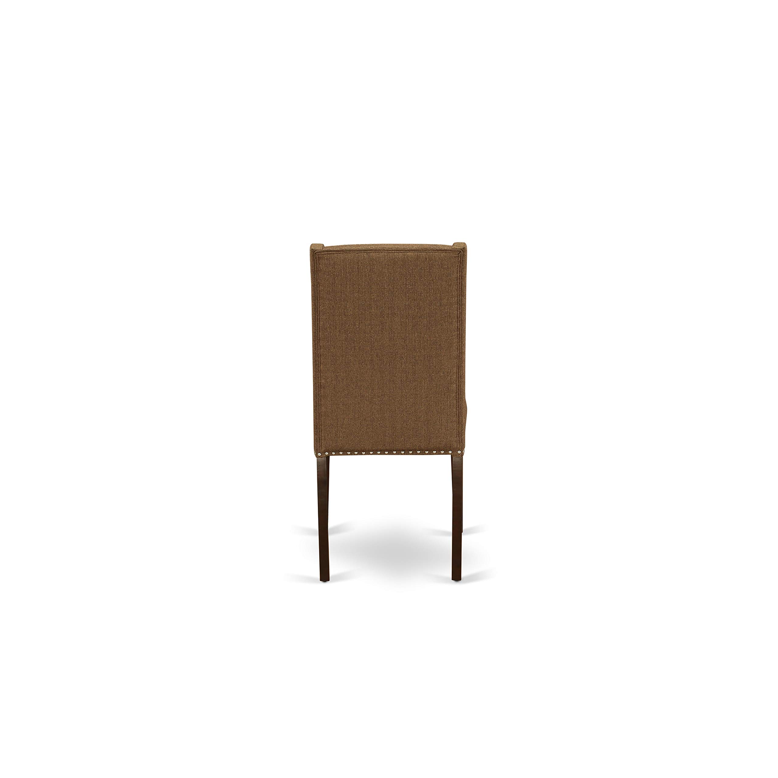 East West Furniture ESFL3-MAH-18 3-Piece Round Dining Table Set with Pedestal Base & 2 Brown Linen Upholstered Chairs, 30x30 Inch, Mahogany Finish - Perfect for Small Spaces, Breakfast Nooks & Cozy Apartments