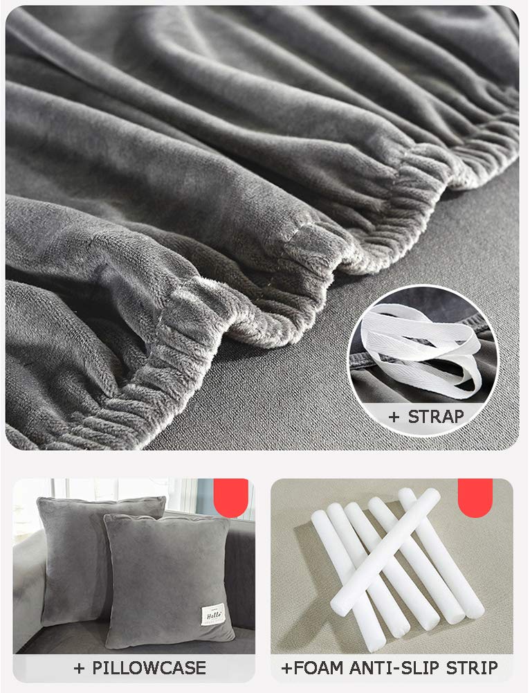 Velvet L-Shaped Sofa Cover - Stretchable, Washable & Sustainable Slipcover for Sectional Couches (4-Seater, 235~300cm/93~118in) - Perfect for Living Room Furniture Protection & Home Decor Refresh