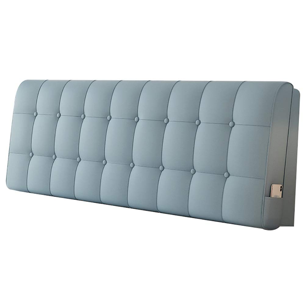 LXLIGHTS Headboard Bedside Cushion Backrest - Blue Leather Waist Support Pillow (15x60x10cm) for Bed, Sofa & Reading Comfort - Easy Installation & Fashionable Design