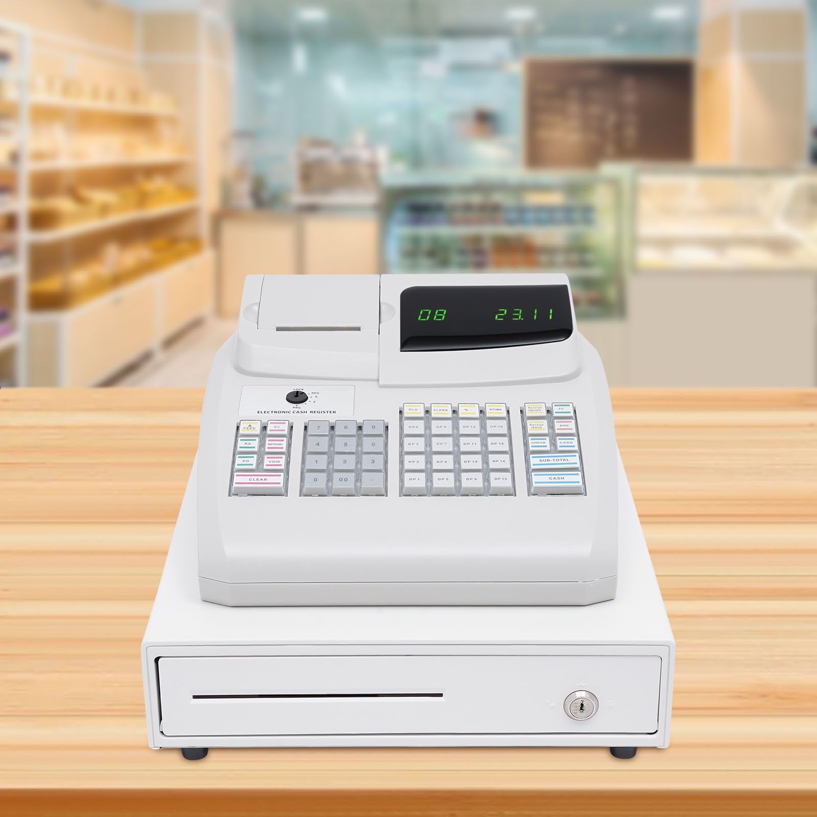 47-Key Electronic Cash Register with Thermal Printer - 6-Digit LED Display, 16 Departments & 8 Clerk POS System - 4 Bill/5 Coin Cash Box for Small Business Retail Stores | Ideal for Grocery Shops, Convenience Stores & Boutiques