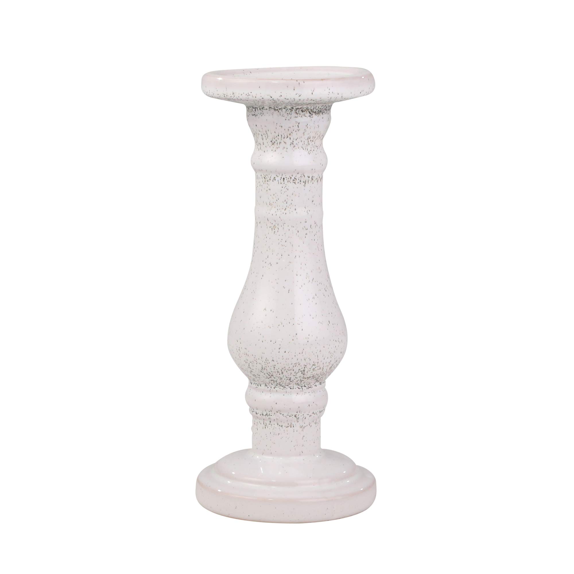 Sagebrook Home 11-Inch White Speckled Ceramic Candle Holder - Elegant Home Decor for Dining Table, Living Room & Wedding Centerpieces