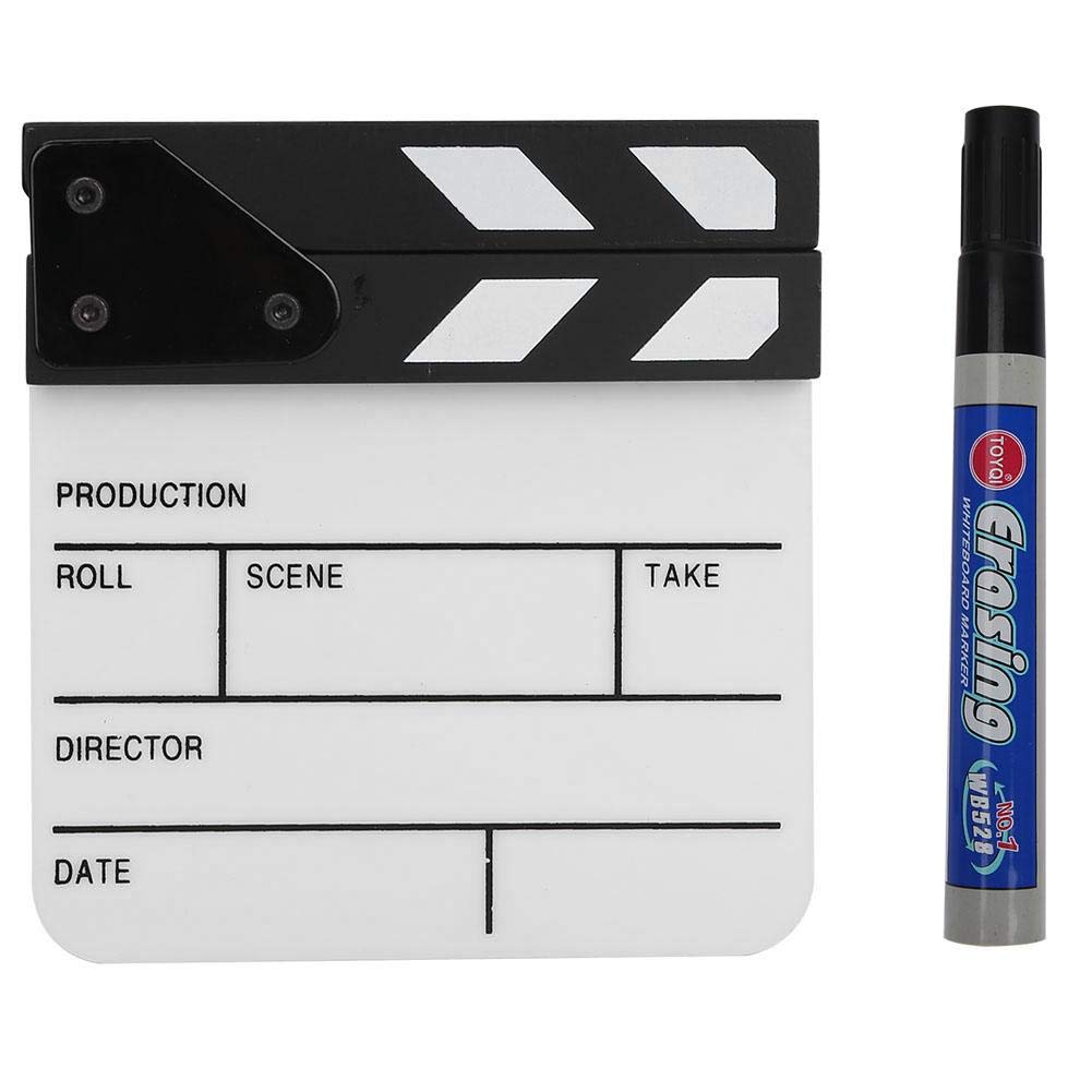 Professional Mini Acrylic Waterproof Clapperboard - Film Director Slate Board for Movie Making, TV Production & YouTube Videos | Includes Marker Pen | Perfect for Film Sets, Advertising Shoots, Cosplay & Home Decoration (Black Frame + White Writing Surface)