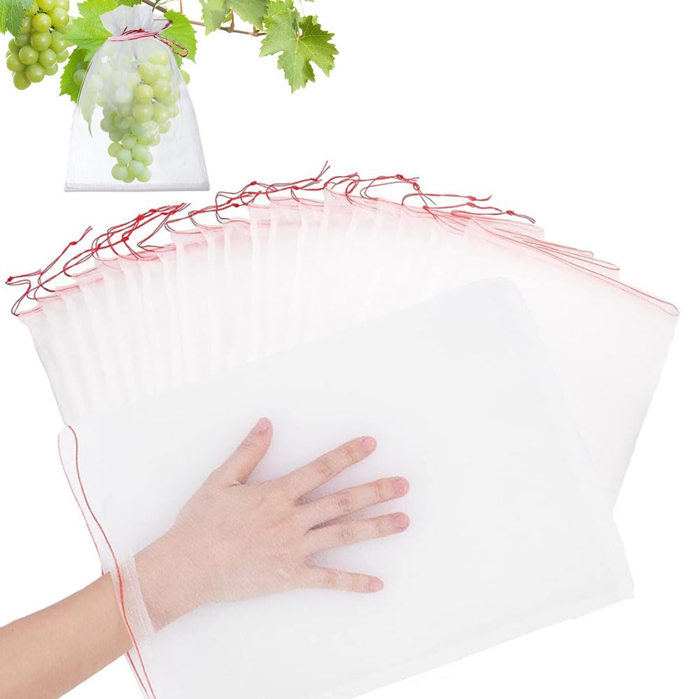 DEARLIVES 100 Pack Reusable Fruit Protection Bags for Trees - 10x6 Inch Nylon Mesh Drawstring Garden Netting Covers for Apples, Pears, Peaches, Vegetables & Plants | Pest Control & Sun Protection for Home Orchard & Backyard Gardening