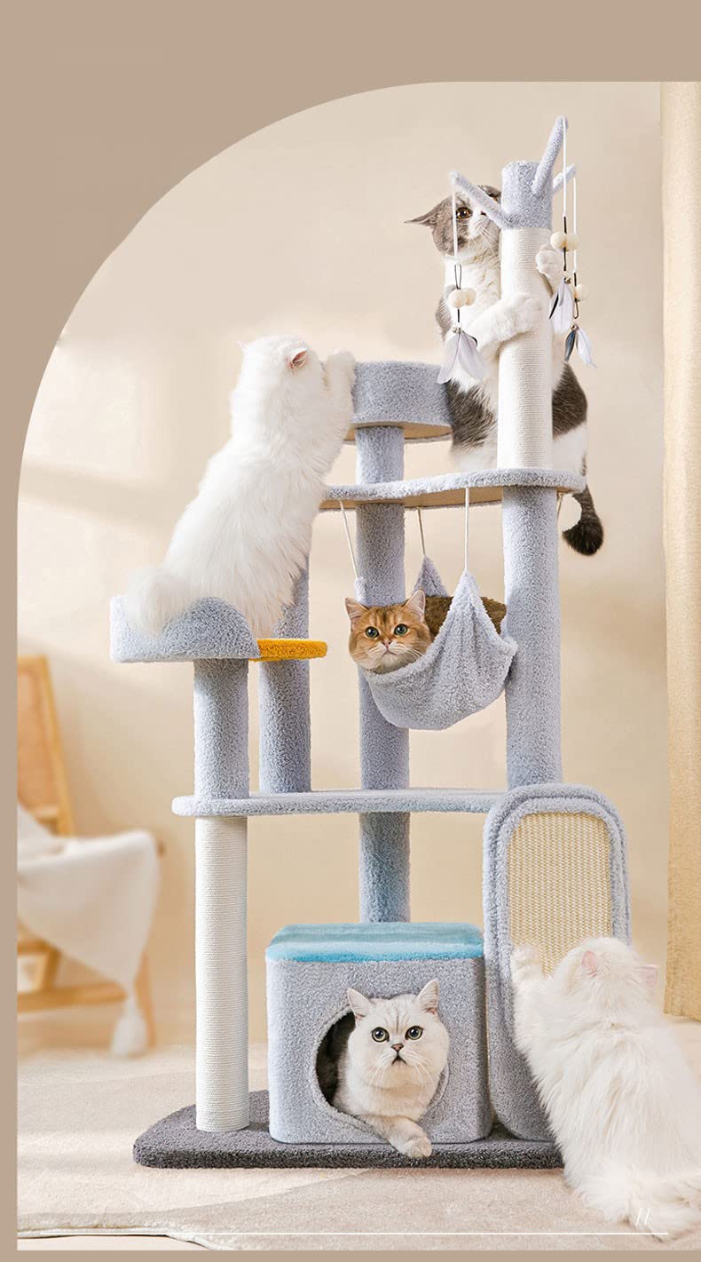 55-Inch Cat Tree Tower for Indoor Cats - Multi-Level Cat Condo with Scratching Posts, Hammock & Perches | Perfect for Small Spaces, Apartments & Playtime