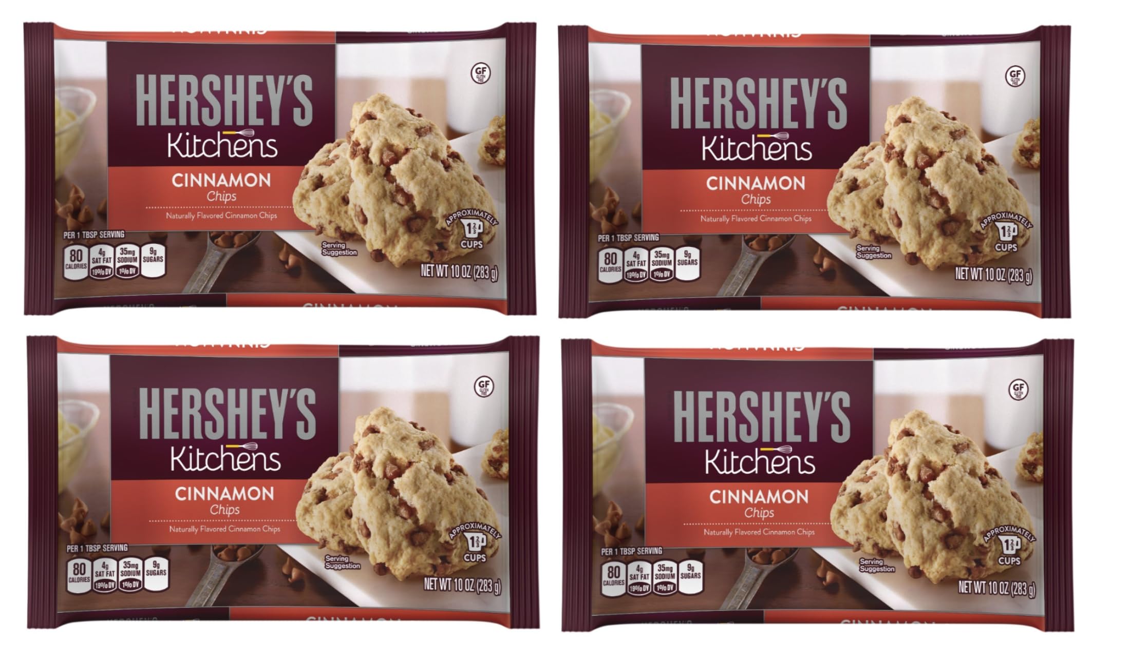 Hershey's Cinnamon Baking Chips - 10 oz Bags (Pack of 4) - Premium Baking Ingredients for Cookies, Muffins & Desserts - Perfect for Holiday Baking, Gift Giving & Everyday Snacking - Great for Christmas, Thanksgiving & Family Gatherings