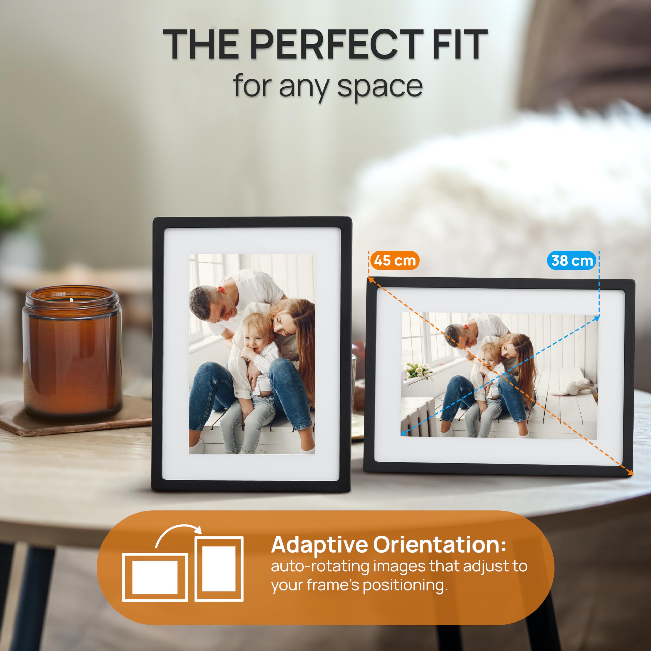 Skylight 15 Inch WiFi Digital Picture Frame - Touch Screen Display, Upload Photos from Phone, Customizable Gift for Family & Friends - Perfect for Home Decor, Office Display, and Special Occasions (Black)