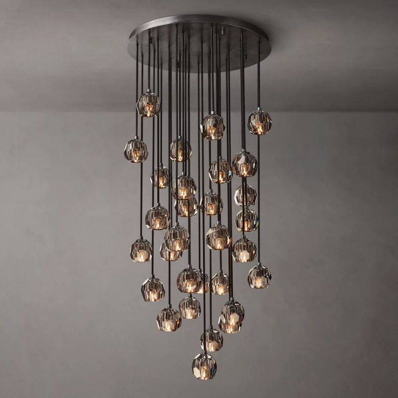 Crystal Ball Cluster Round Chandelier - 30 Inch Modern Ceiling Light Fixture for Dining Room, Bedroom, Living Room Decor