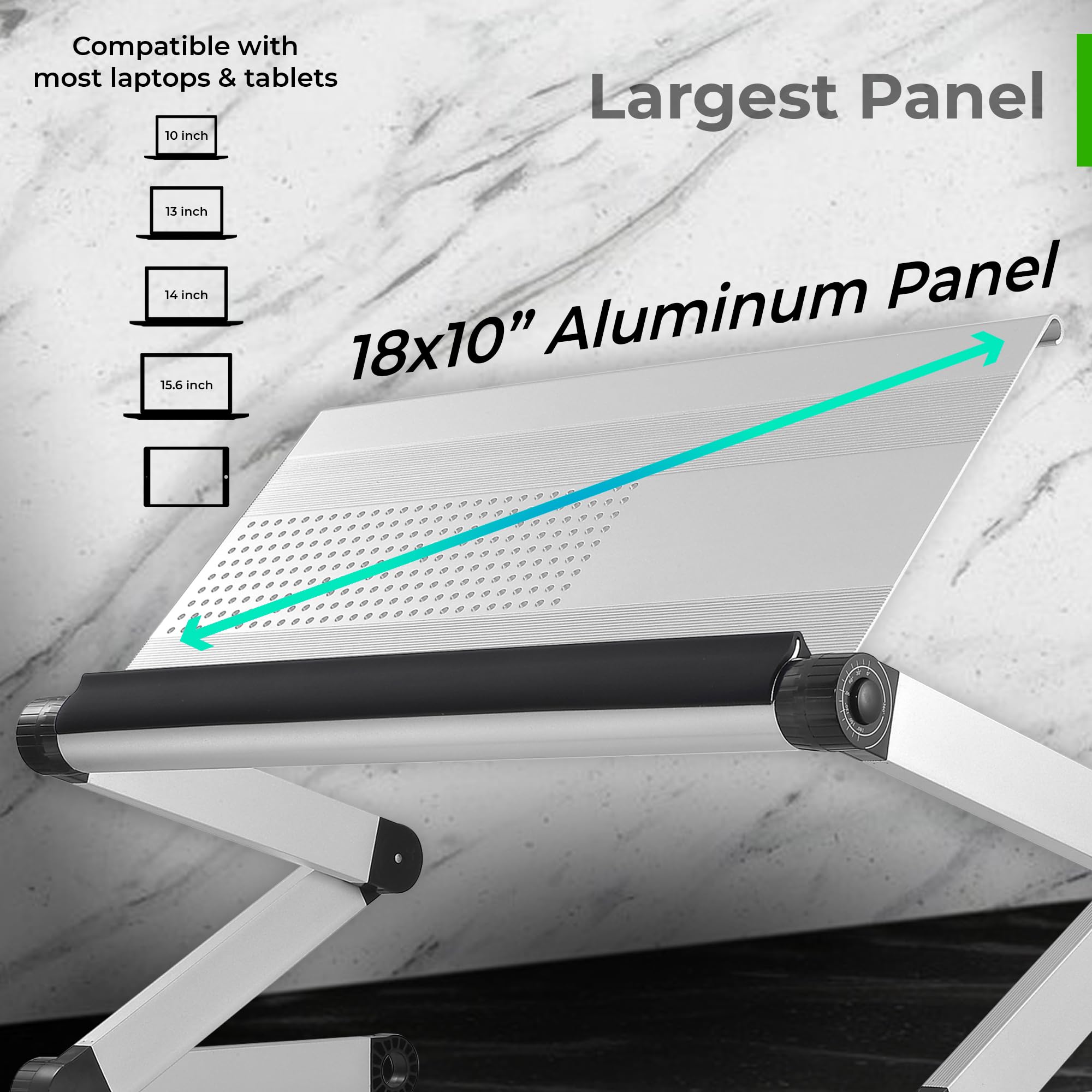 Uncaged Ergonomics WorkEZ Executive Adjustable Laptop Stand - Foldable Aluminum Computer Riser with Cooling, Height-Adjustable Notebook Holder for Desk, Silver - Perfect for Home Office and Workspace