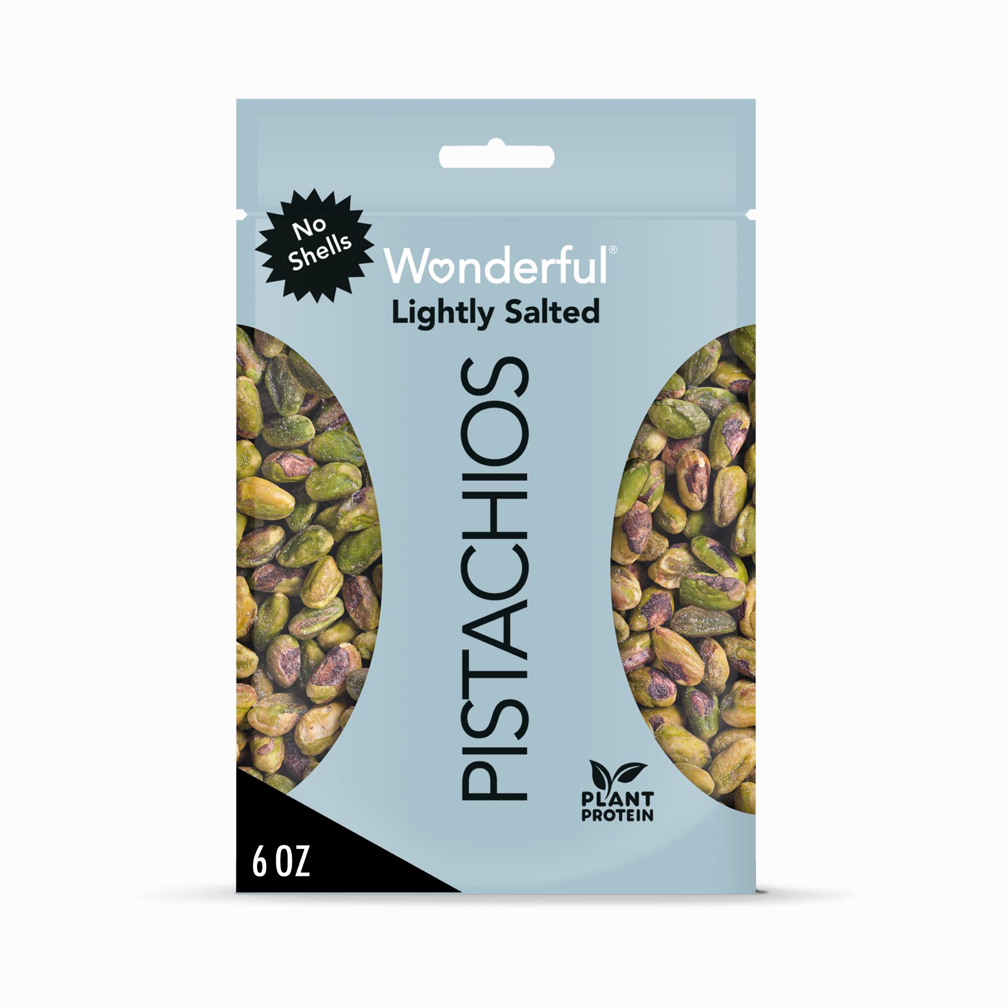 Wonderful Pistachios No Shells, Lightly Salted - 6oz Resealable Bag | High Protein, Gluten Free Healthy Snacks for Work, Gym & Travel | Keto Friendly Nuts for Weight Loss & Heart Health
