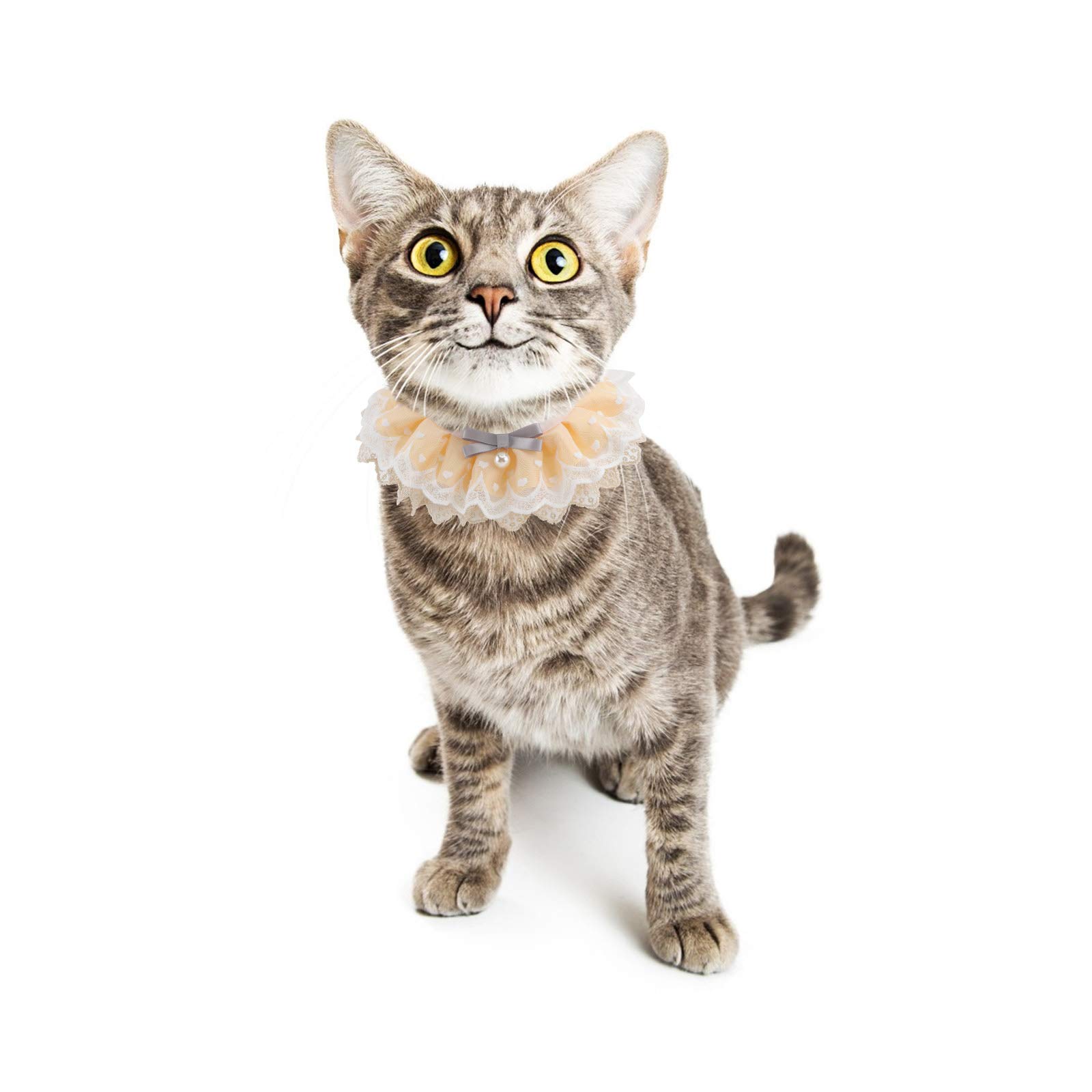 iplusmile 1pc Pet Lace Scarf Dog Cat Collar with Bell - Adjustable Kitten Bandana, Pearl Necklace for Puppy Wedding Costume & Christmas Apparel - Perfect for Pet Parties, Photo Shoots & Holiday Dress Up