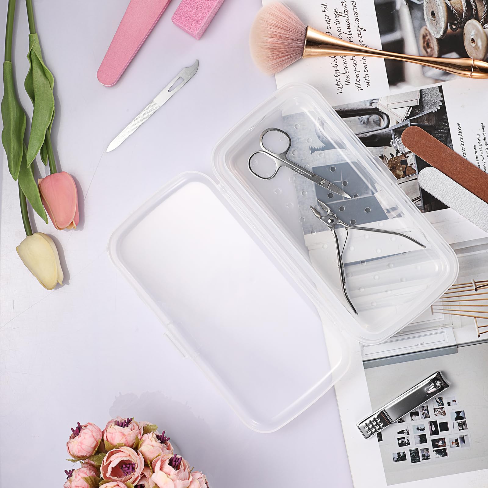 JUXYES Portable Nail Art Sterilizing Tray with Strainer - Transparent Plastic Storage Organizer for Manicure Tools, Tweezers & Nail Accessories | Perfect for Salon, Home & Travel Nail Care