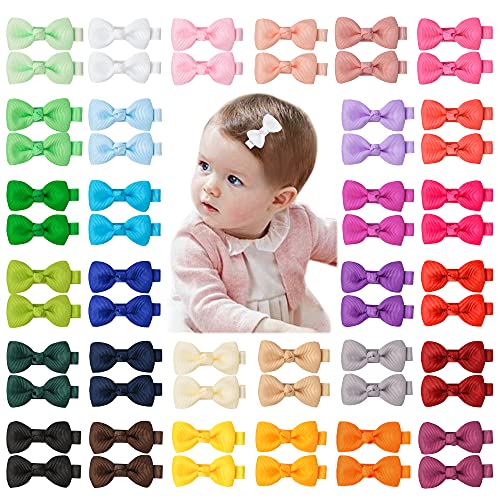 60 Pcs 30 Colors Non-Slip Baby Hair Clips for Girls - 2 Inch Tiny Hair Bows Barrettes for Fine Hair (Fully Lined, Sold in Pairs) - Perfect for Infants, Toddlers & Daily Hair Styling