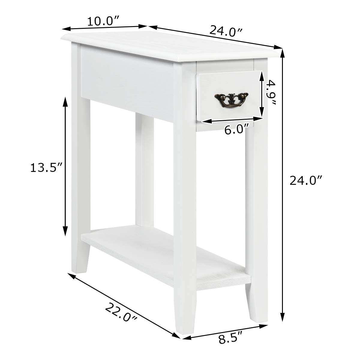 Tangkula Slim Narrow End Table with Drawer & Open Shelf - Small Space-Saving Side Table for Living Room, Bedroom, Nightstand - 9.8 x 23.6 x 23.6 Inches (White) - Perfect for Apartments, Dorms & Tight Spaces