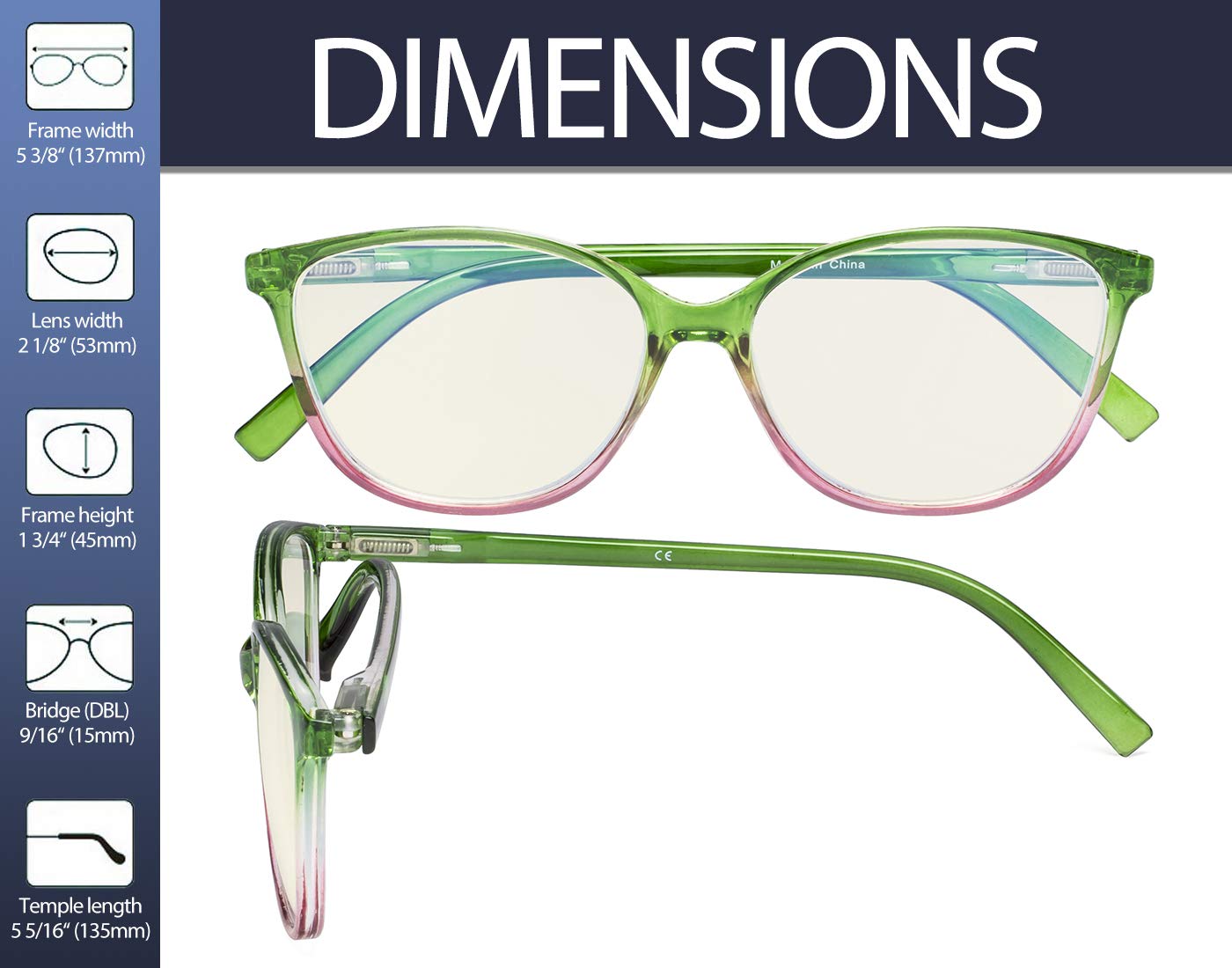 Blue Light Blocking Glasses for Women - Large Cat-Eye UV420 Protection Reading Glasses for Computer, Phone & Digital Screen Use