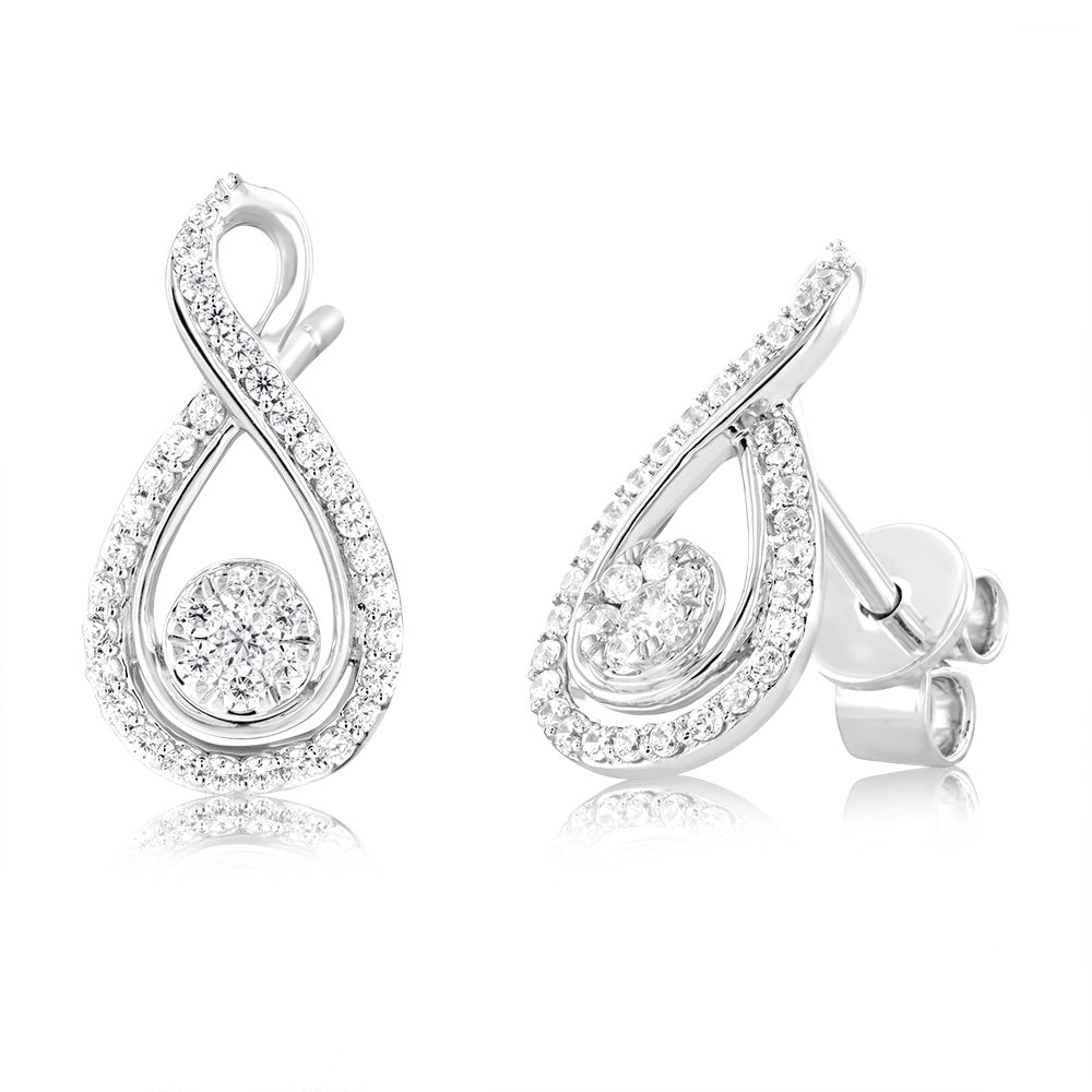9ct White Gold White Zirconia Flower Infinity Stud Earrings for Women - Elegant Everyday Jewelry Gift for Anniversary, Birthday & Special Occasions