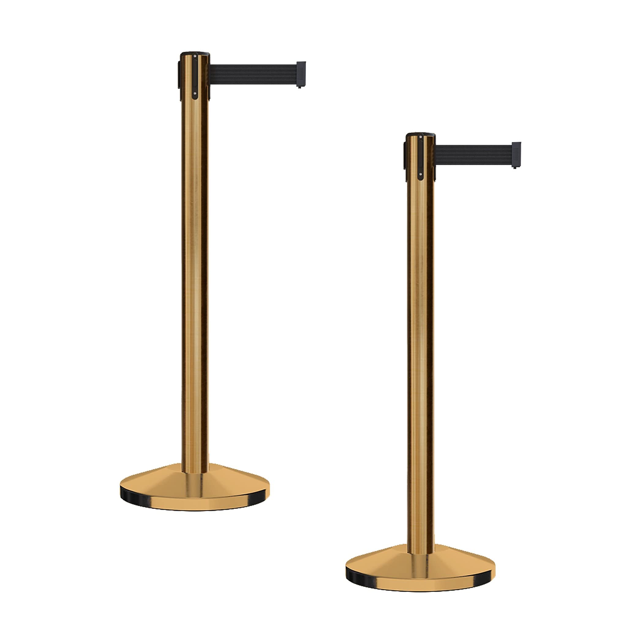CCW Series RBB-100 - Set of 2 Retractable Belt Barriers with 7.5ft Black Belt & Satin Brass Posts | Queue Management for Events, Retail & Crowd Control