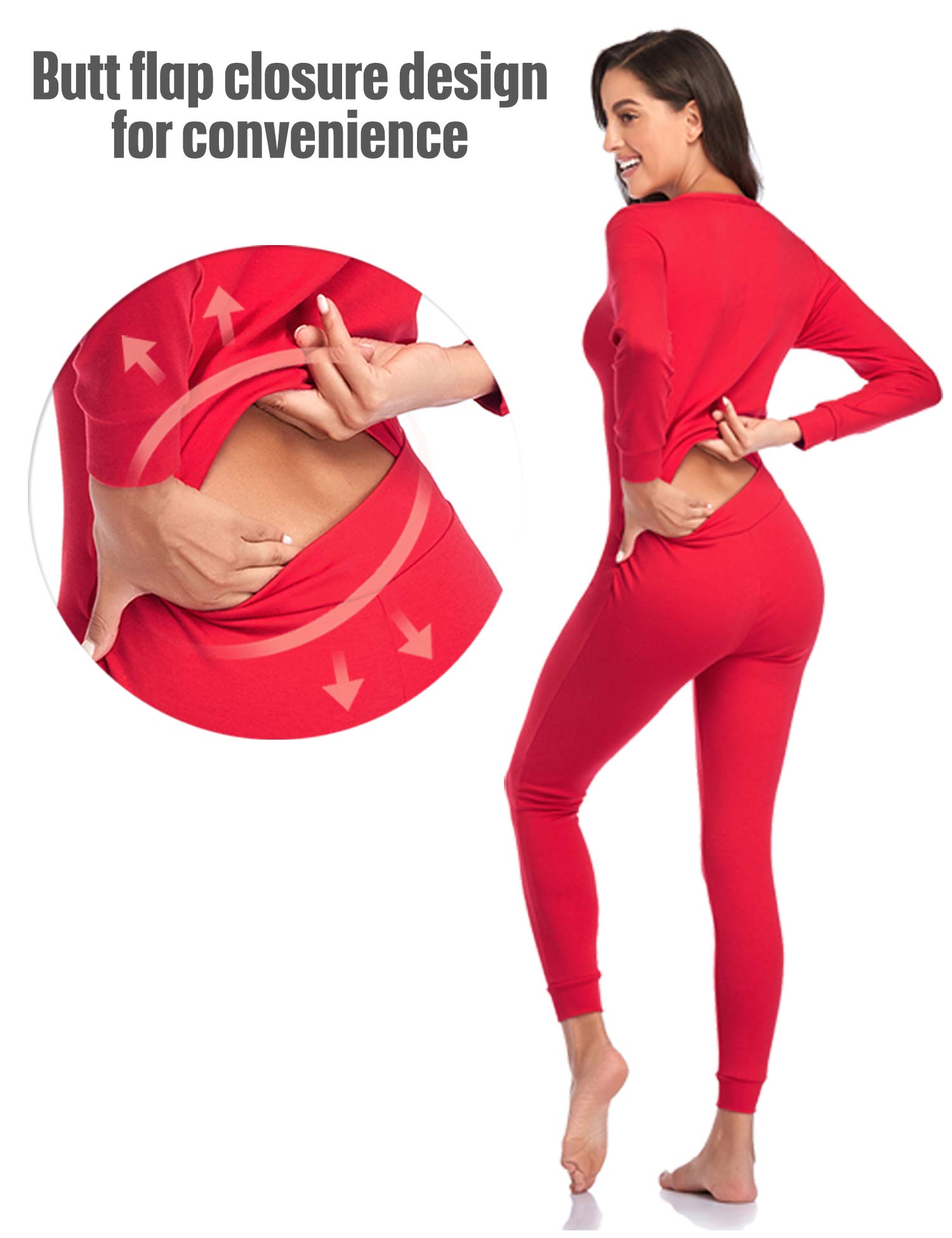 COLORFULLEAF Women's Cotton Onesie Pajamas - Thermal One-Piece Sleepwear with Henley Neck for Winter | Cozy Loungewear & Nightwear for Home, Travel & Cold Weather