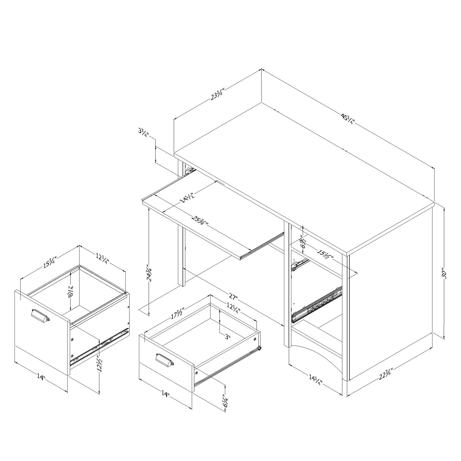 South Shore White Computer Desk with 2 Drawers & Keyboard Tray - Modern Home Office Desk for Small Spaces, Work from Home & Study Use
