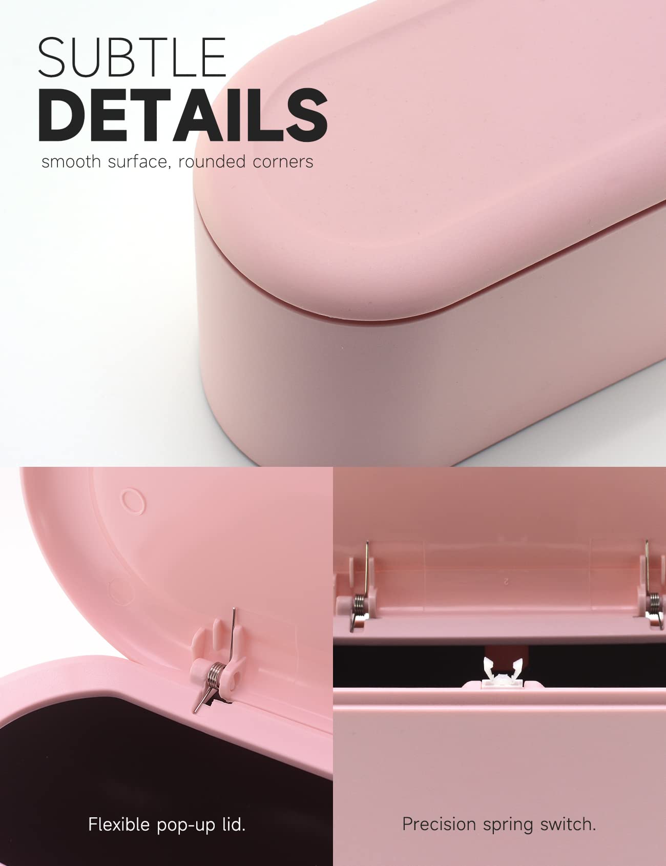 Mini Trash Can with Lid - Small Removable Garbage Bin, Tiny Plastic Waste Basket for Countertop, Desk & Table - Perfect for Bathroom, Office, Kitchen, Bedroom & Living Room - Compact Pop-Up Lint Bin (Pink) - Ideal for Home, Dorm & Workspace Organization