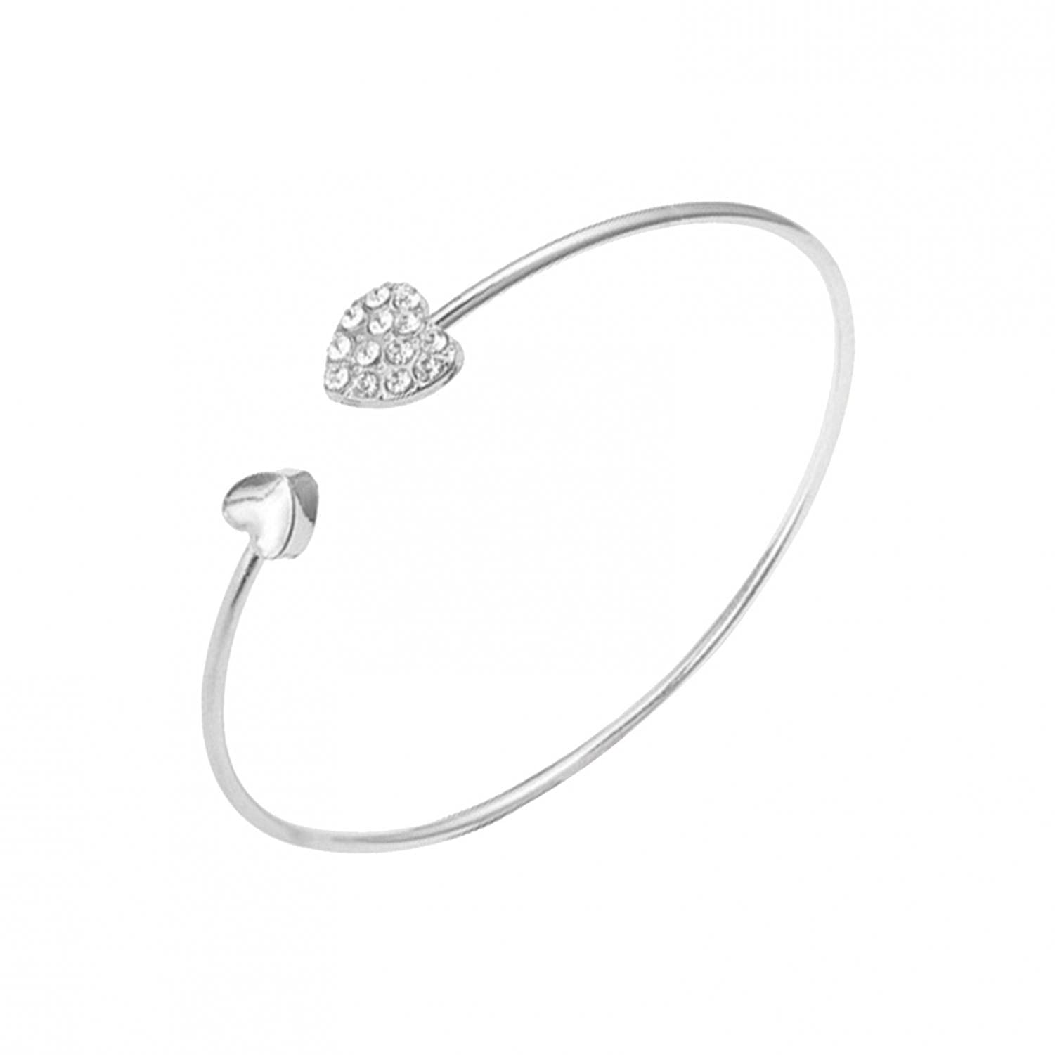 2 Pcs Heart Shaped Open Cuff Bangle Bracelet Set - Adjustable Love Charm Bracelets for Women, Girls, Mom, Grandma - Perfect Gift for Birthday, Valentine's Day, Anniversary & Everyday Wear (Daughter, Sister, Friend)