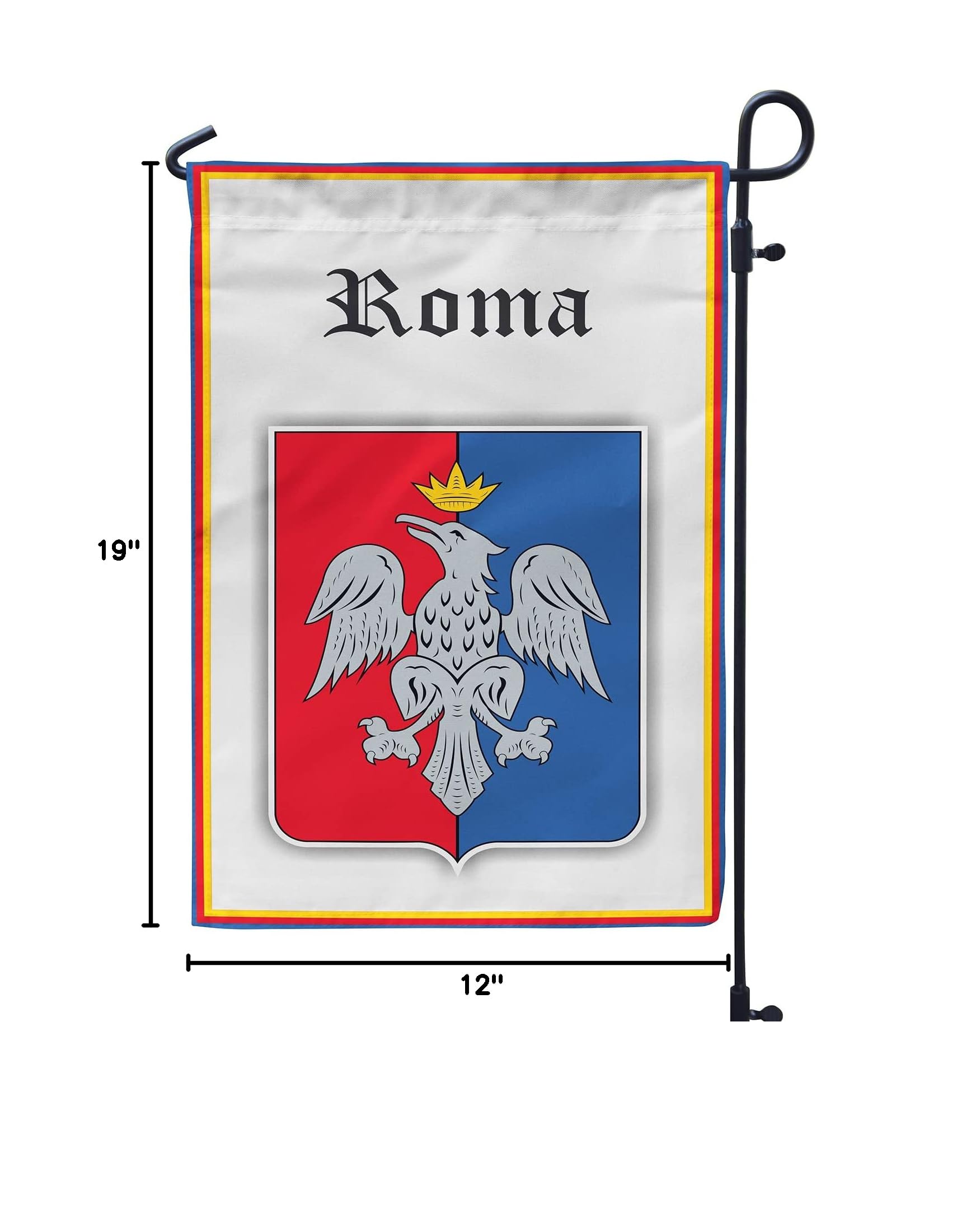 ROMA Italy Coat Of Arms 12x19 Inches Double Sided Garden Flag - Durable Outdoor Decoration for Yard, Patio & Football Fan Displays