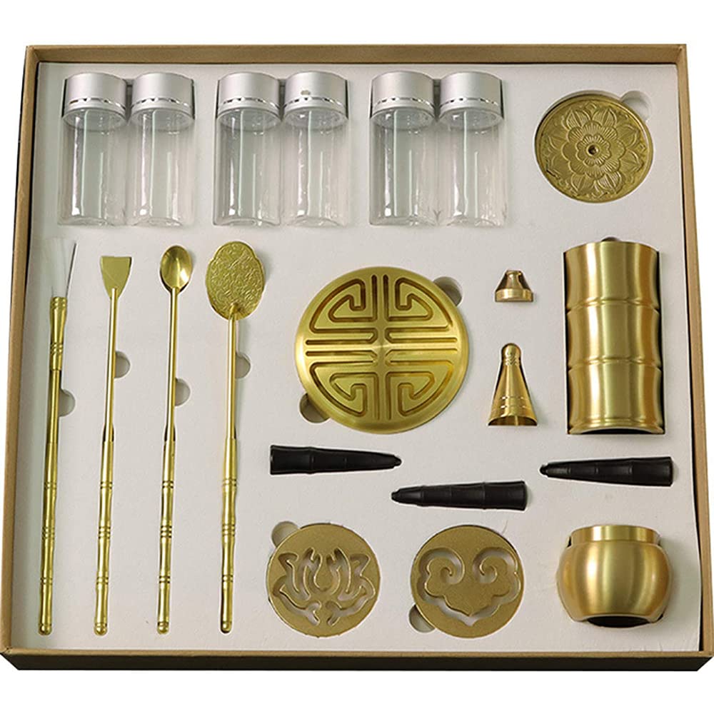 Premium 18-Piece Brass Incense Tools Set - Cone Press, Spoon, Shovel & Brush for Aromatherapy, Yoga & Meditation | Handcrafted Incense Making Kit for Spiritual Relaxation & Home Decor