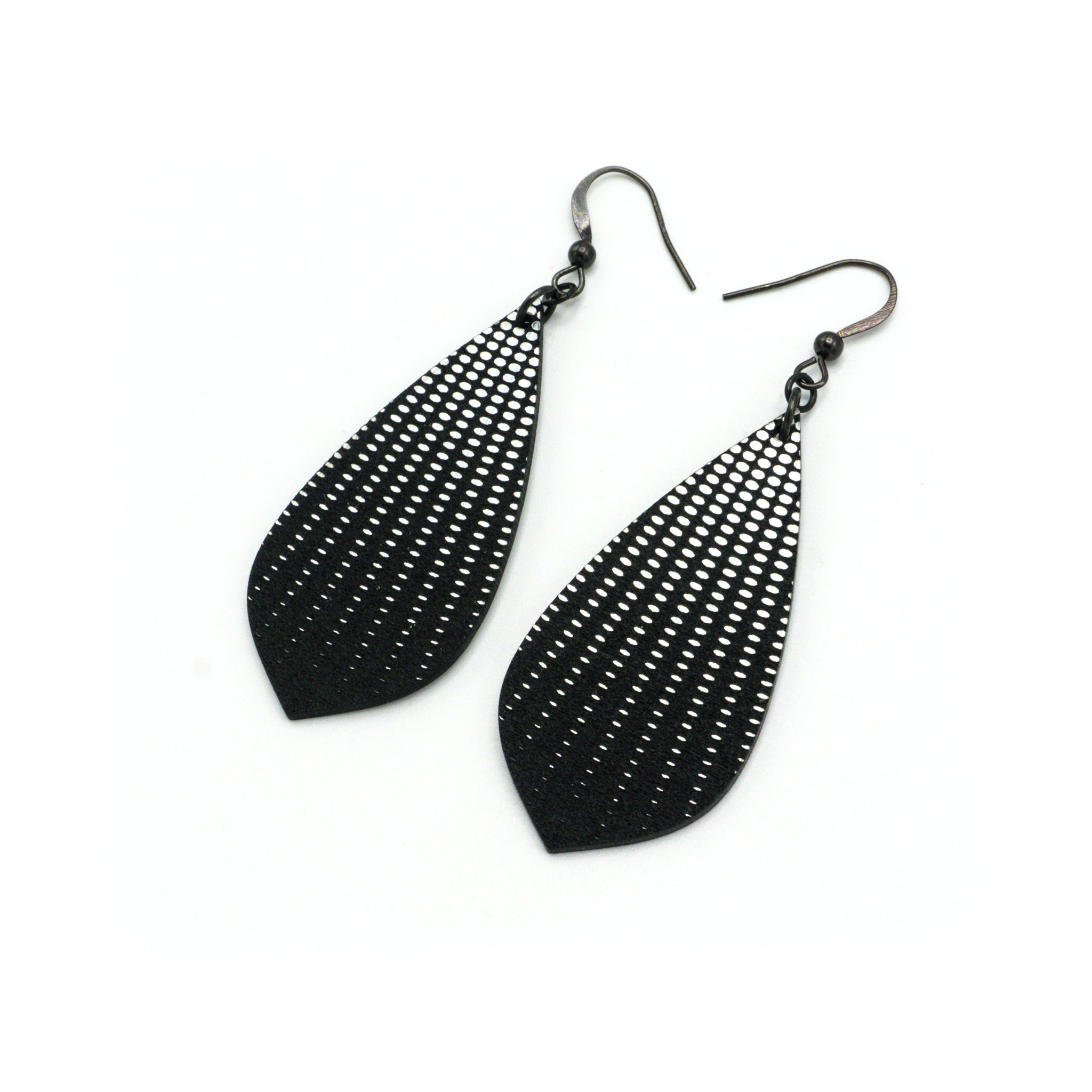 Gem Point [09R] Acrylic Earrings - Brushed Silver & Black | Stylish & Lightweight for Everyday Wear & Special Occasions