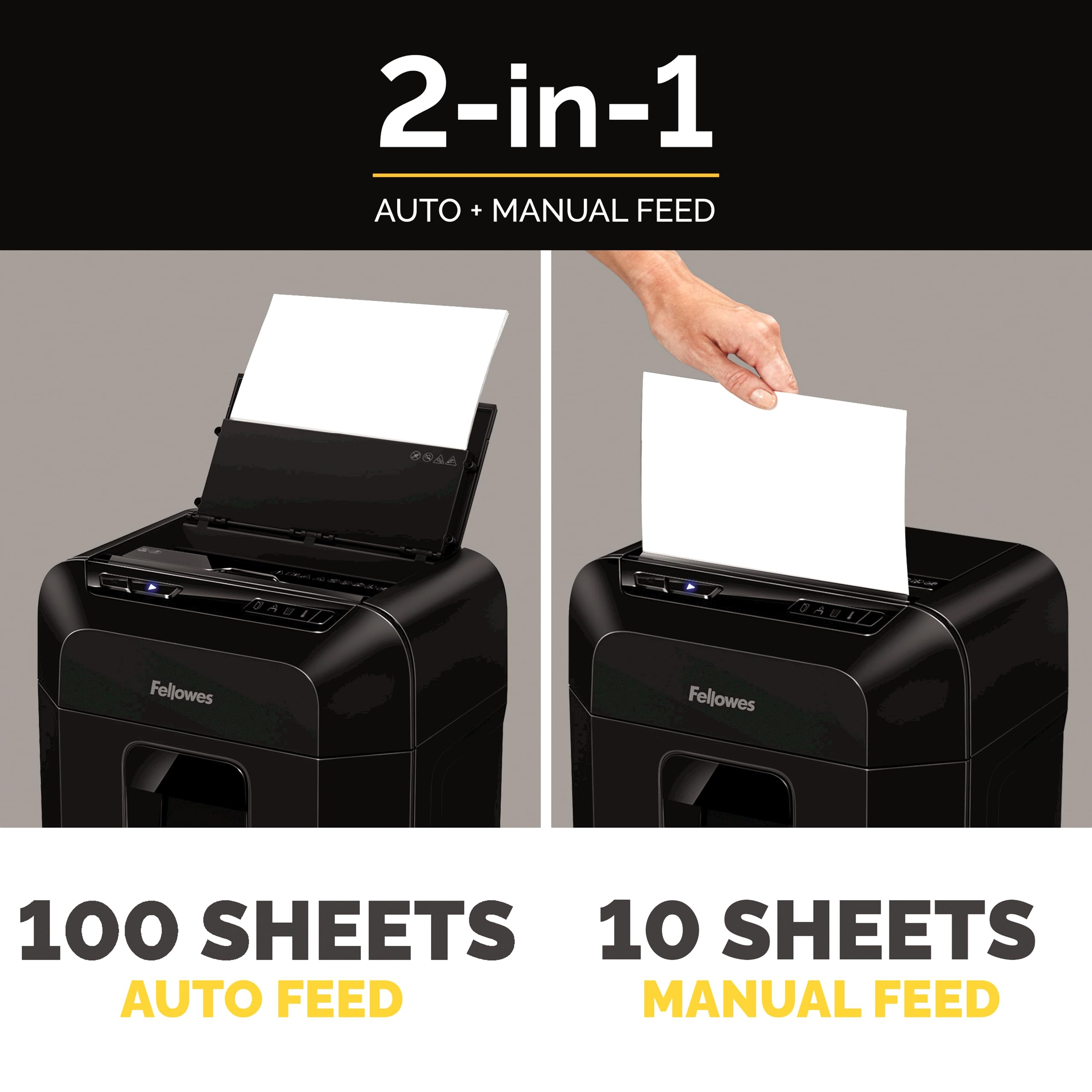 Fellowes AutoMax 100MA 100-Sheet Micro-Cut Autofeed 2-in-1 Paper Shredder for Office & Home Use - Secure Document Destruction for Confidential Files, Financial Records & Identity Protection