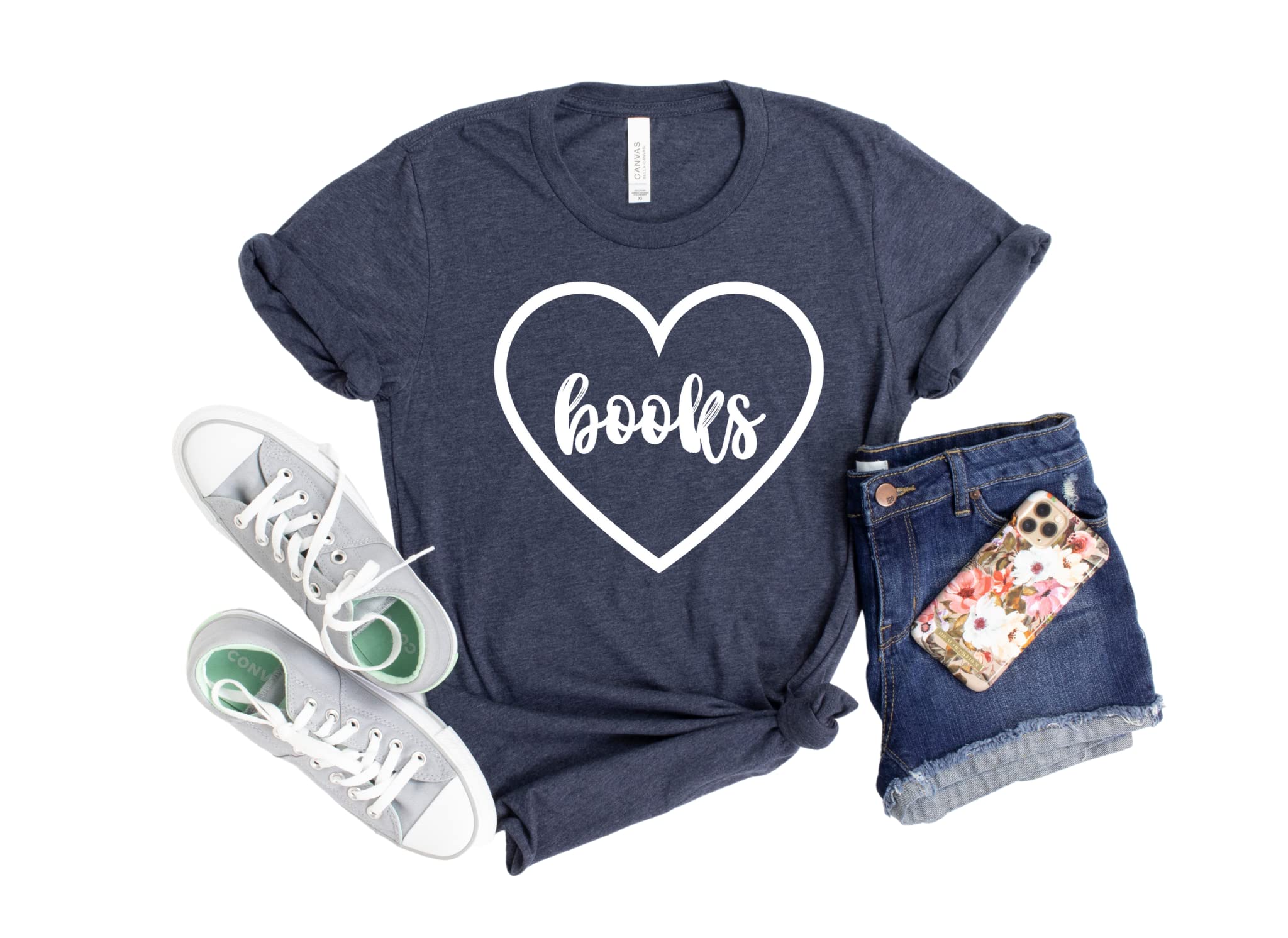 I Heart Books Women's T-Shirt | Book Lover Gift Tee | Unisex Fit Casual Shirt for Women | Assorted Colors XS to 4XL | Perfect for Reading, Book Clubs & Library Visits