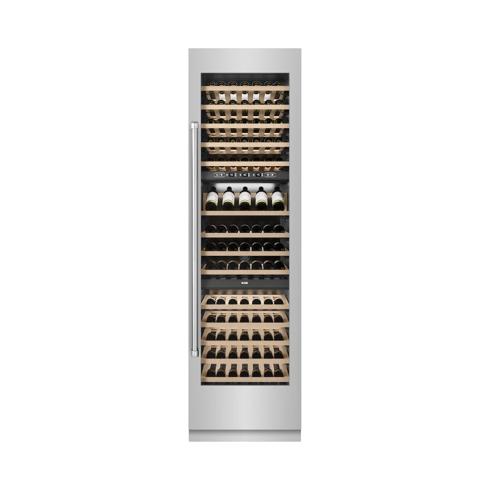 ZLINE 24 Inch 12.4 Cu. Ft. Triple Zone 100 Bottle Stainless Steel Column Wine Cooler - Perfect for Home Bars, Restaurants, and Wine Cellars (RCWV 304 24)