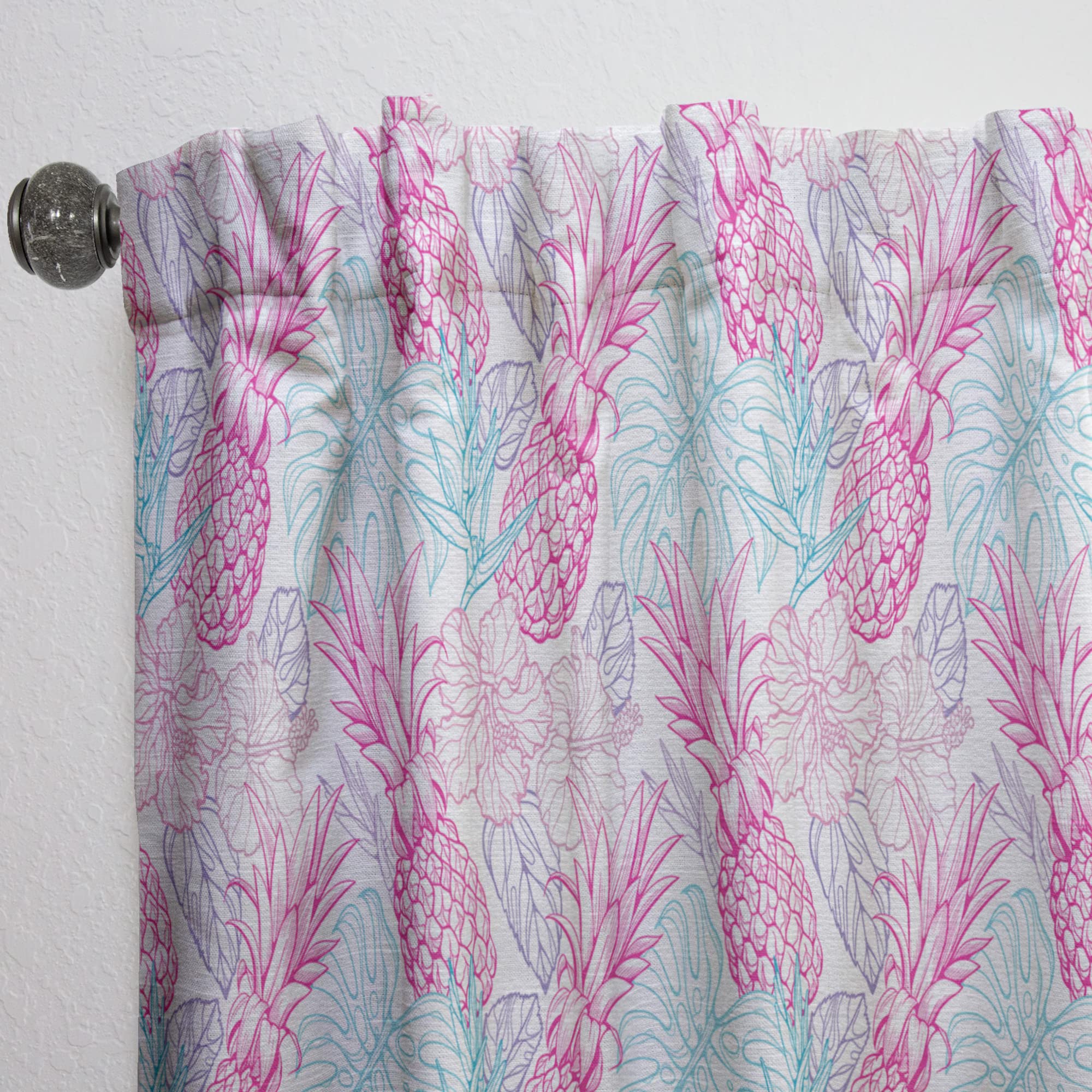 Tropical Flowers & Pineapples Printed Thermal Insulated Curtains - 52x120 Inches Single Panel for Bedroom & Living Room - Perfect for Home Decor, Privacy & Energy Saving